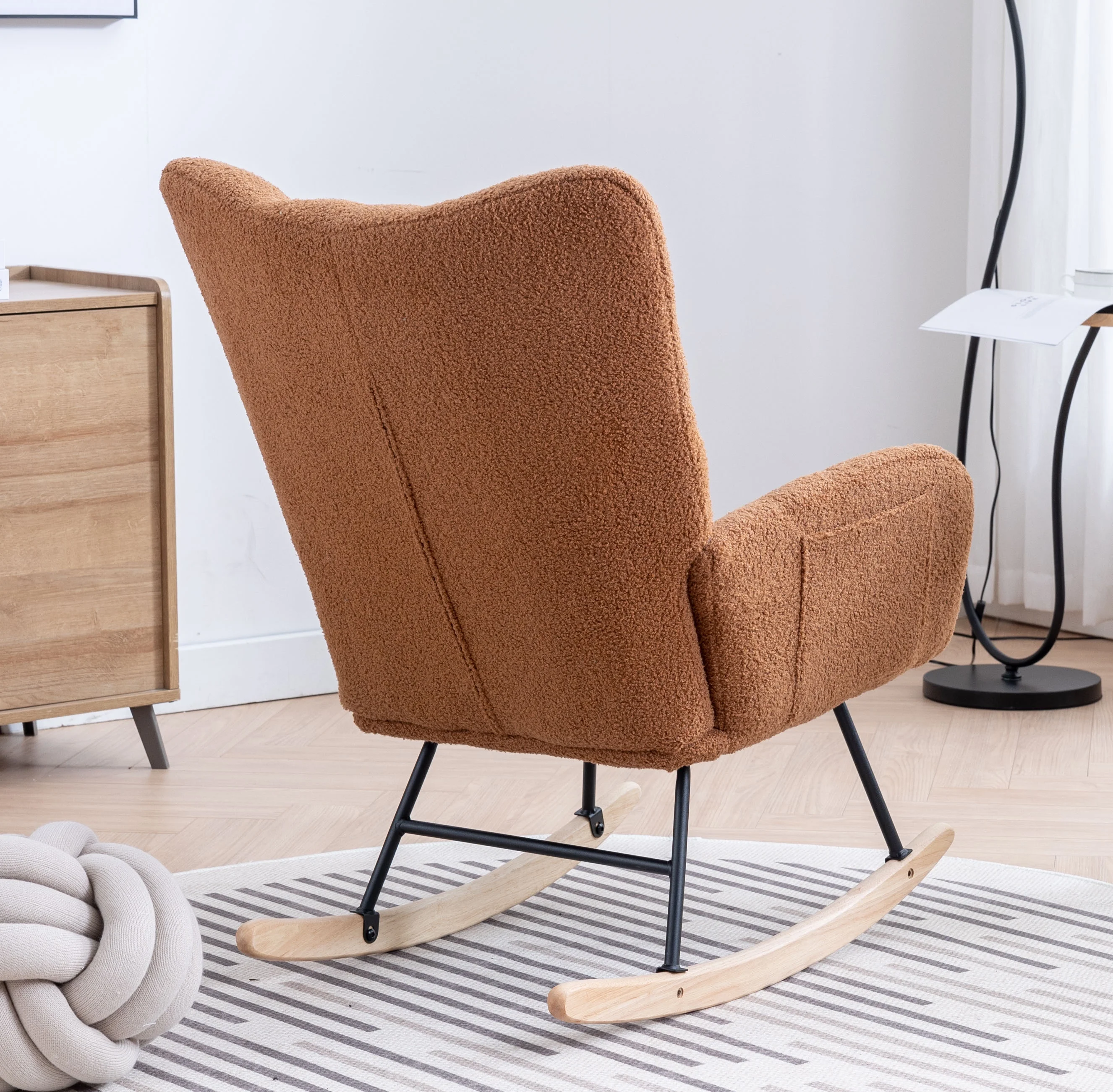 Rocking Chair Nursery,Teddy Upholstered Glider Rocker with High Backrest,Modern Rocking Accent Chairs Glider Recliner for Living Room, Nursery, Bedroom,White - Image 17