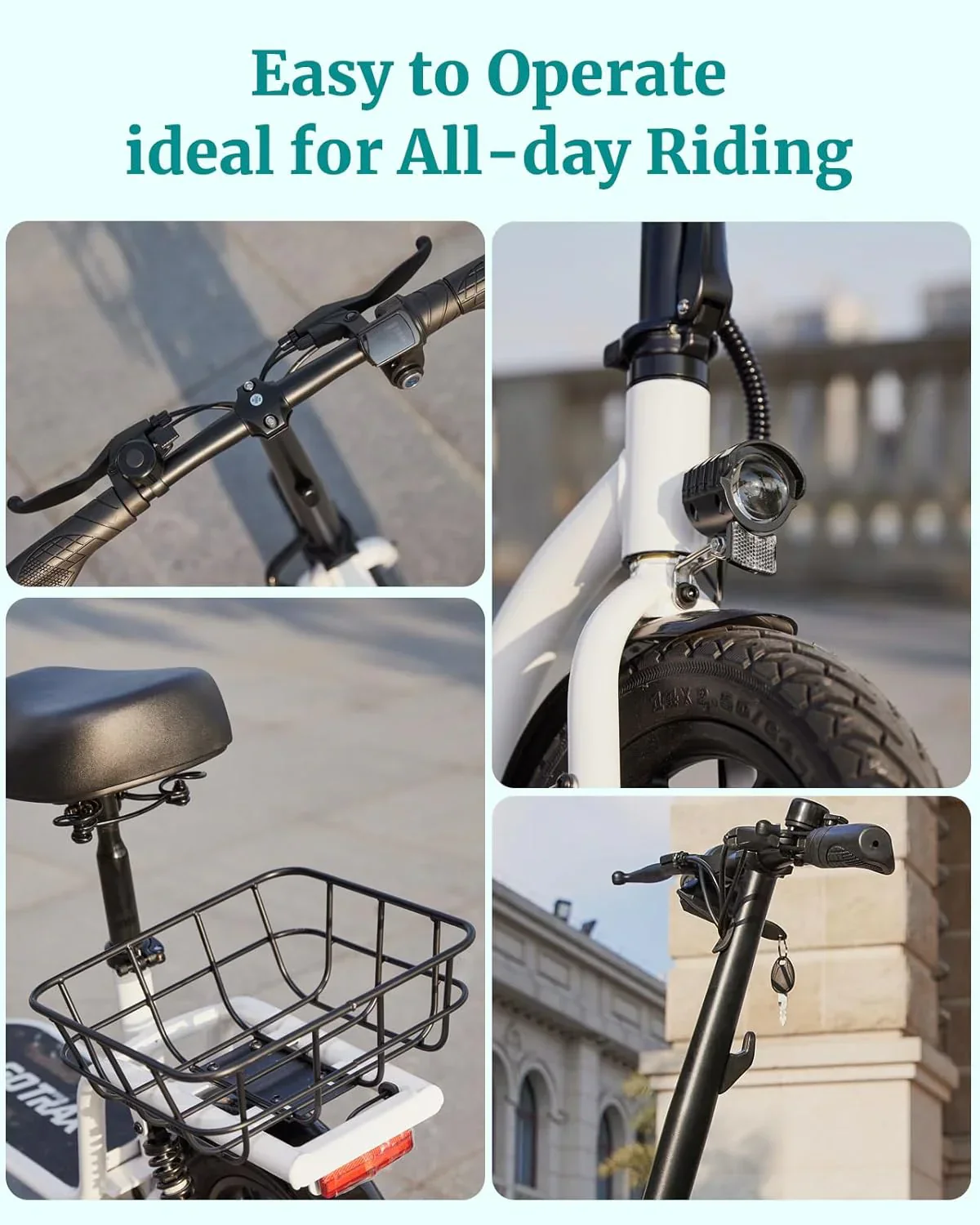 Gotrax adult electric scooter with seat maximum range of 19-25 miles all-terrain tires wide pedals