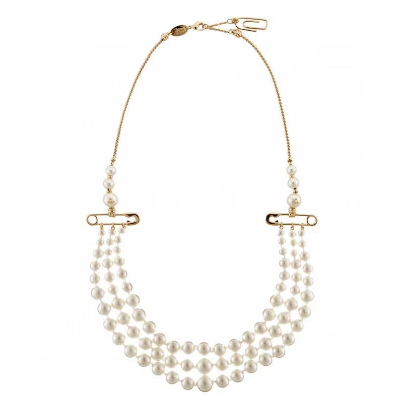 Vivienne Westwood Half Chain Half 3 Row Pearl Necklace - Original Replica Club