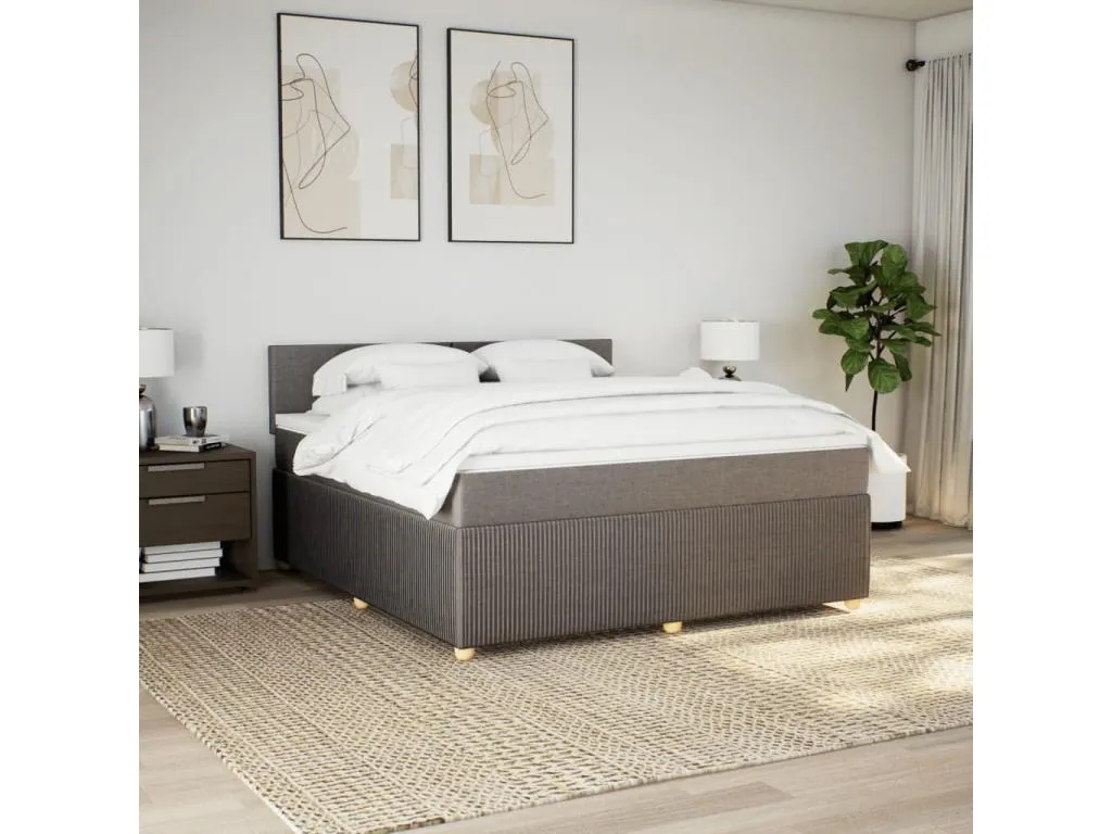 Cama box spring con colchón tela gris taupe 180x200 cm hub3522545