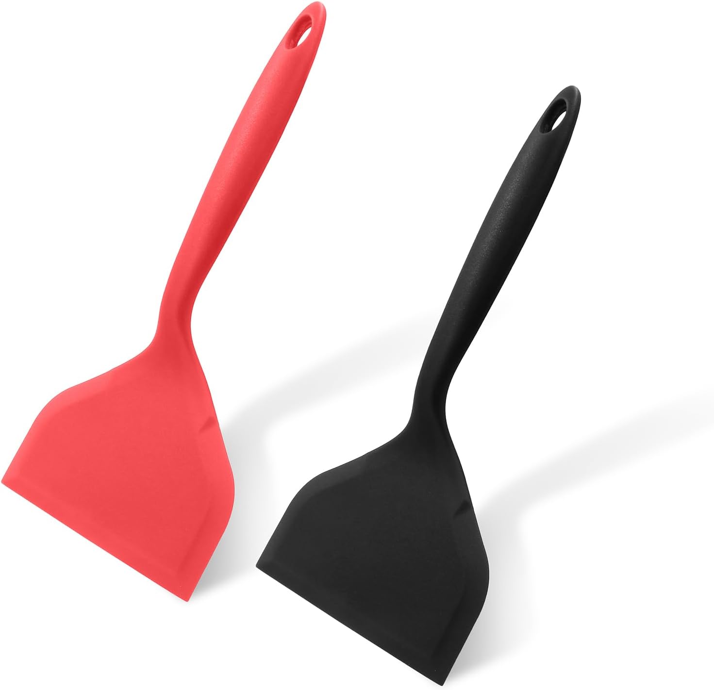 2Pcs Silica gel Wok Spatula,Wide Pancakes Spatula, Nonstick Heat-Resistant Pancake Shovel with Short Handle for Cooking, Baking and Stir-Fry (Black & Red,Style 1)