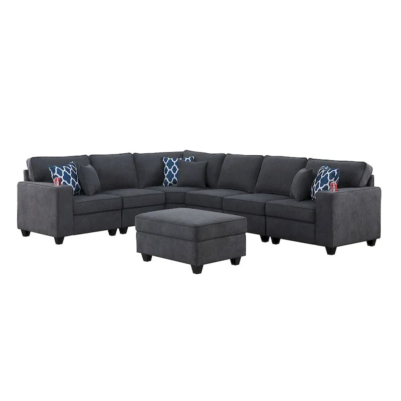 Modular Sectional Sofa with Ottoman Cupholders and Throw Pillows
