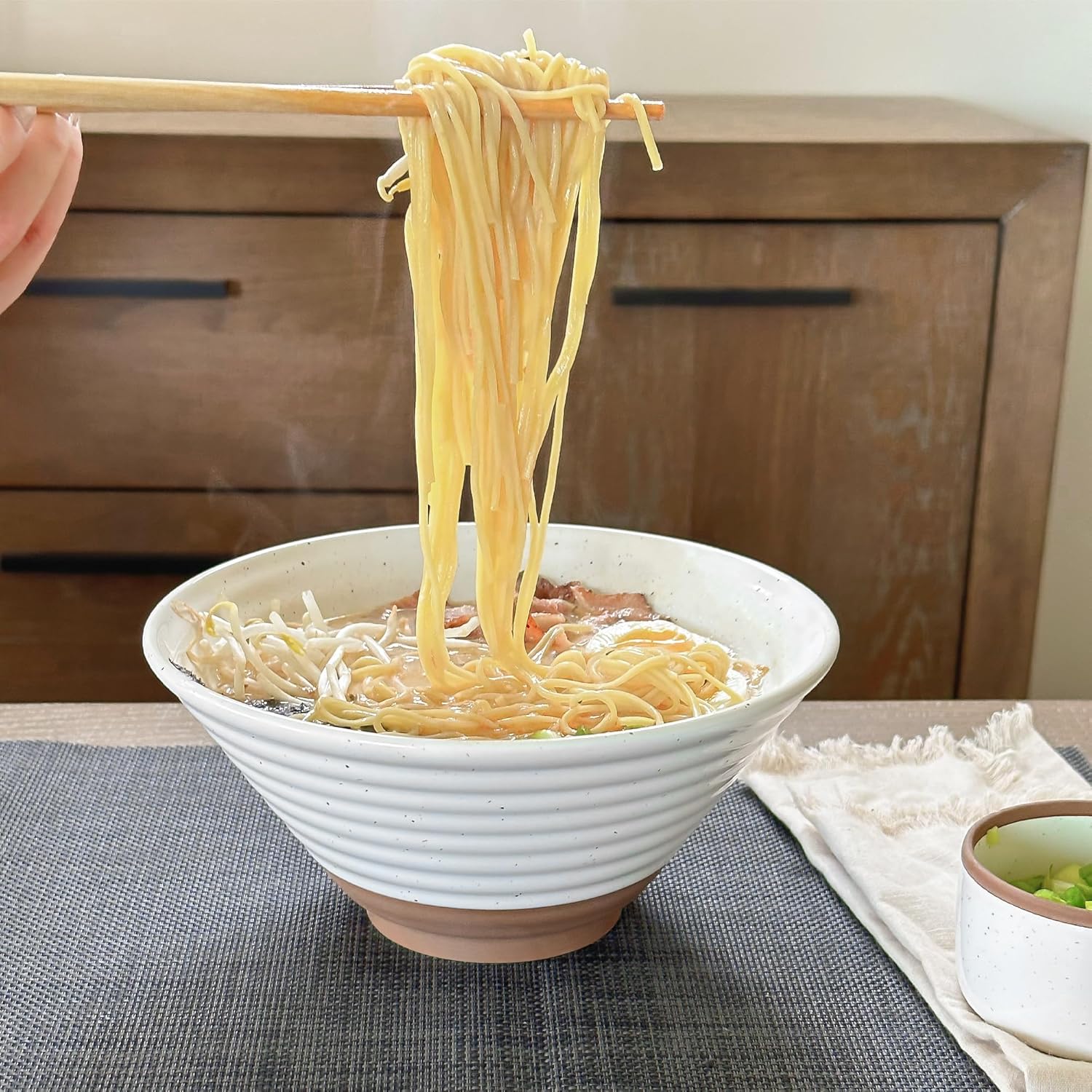 MORA Ceramic Ramen Bowl Set of 2, 45oz - Great for Pho, Miso Udon Soup, Instant Noodles, Serving, Thai or Asian Food - Microwave Safe Large Japanese Noodle Bowls, Modern Kitchen - Vanilla White