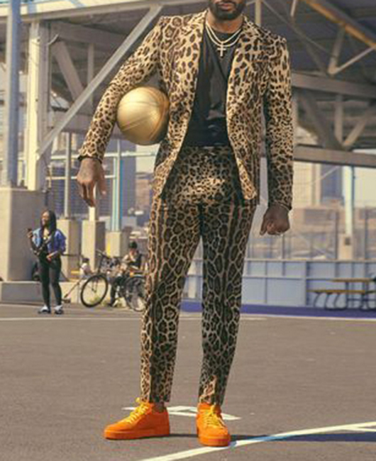 Leopard Pattern Single Breasted Notch Lapel Blazer & Pants 2Pcs Set