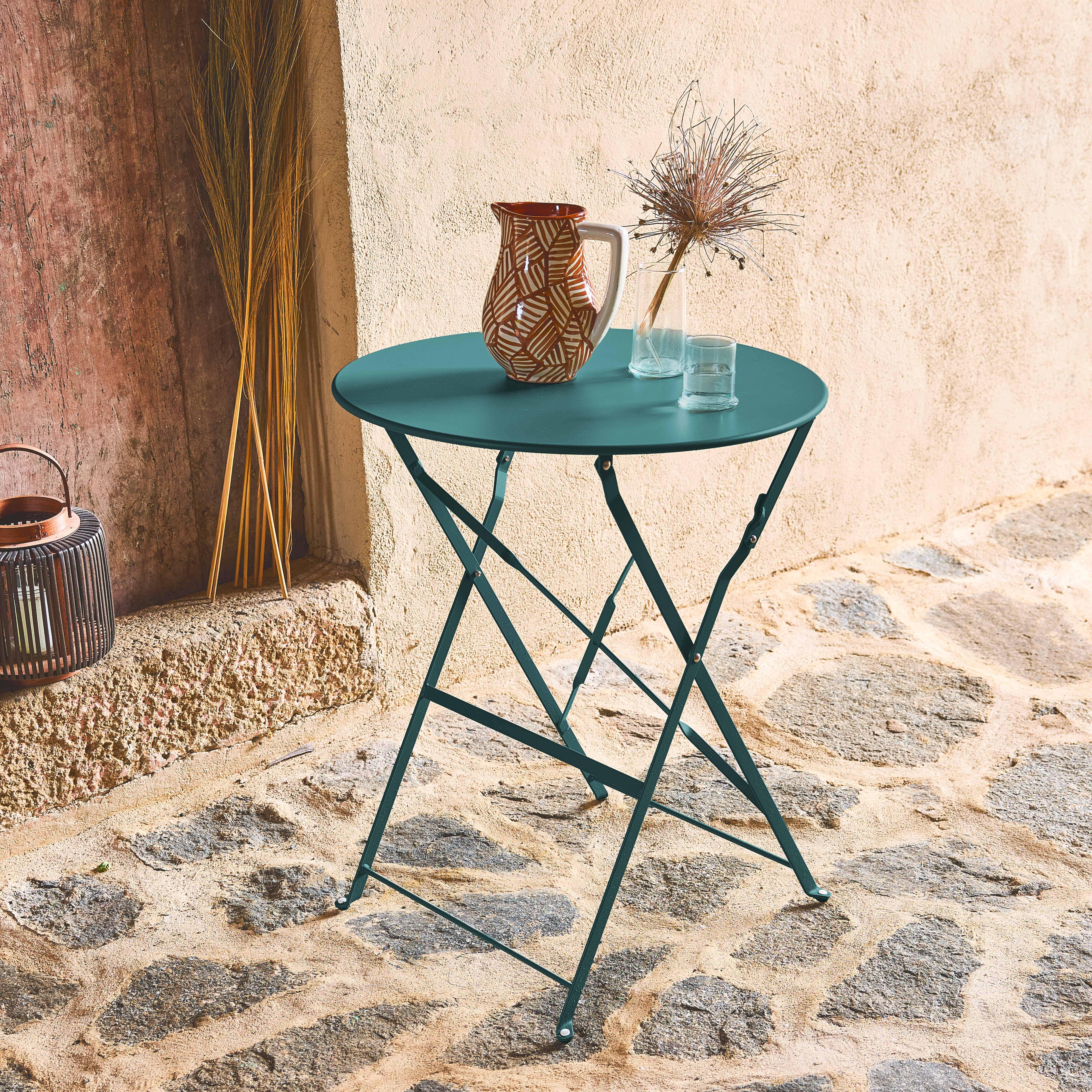 Emilia - Mesa de jardín bistró plegable de acero, 2 plazas,  ø60cm