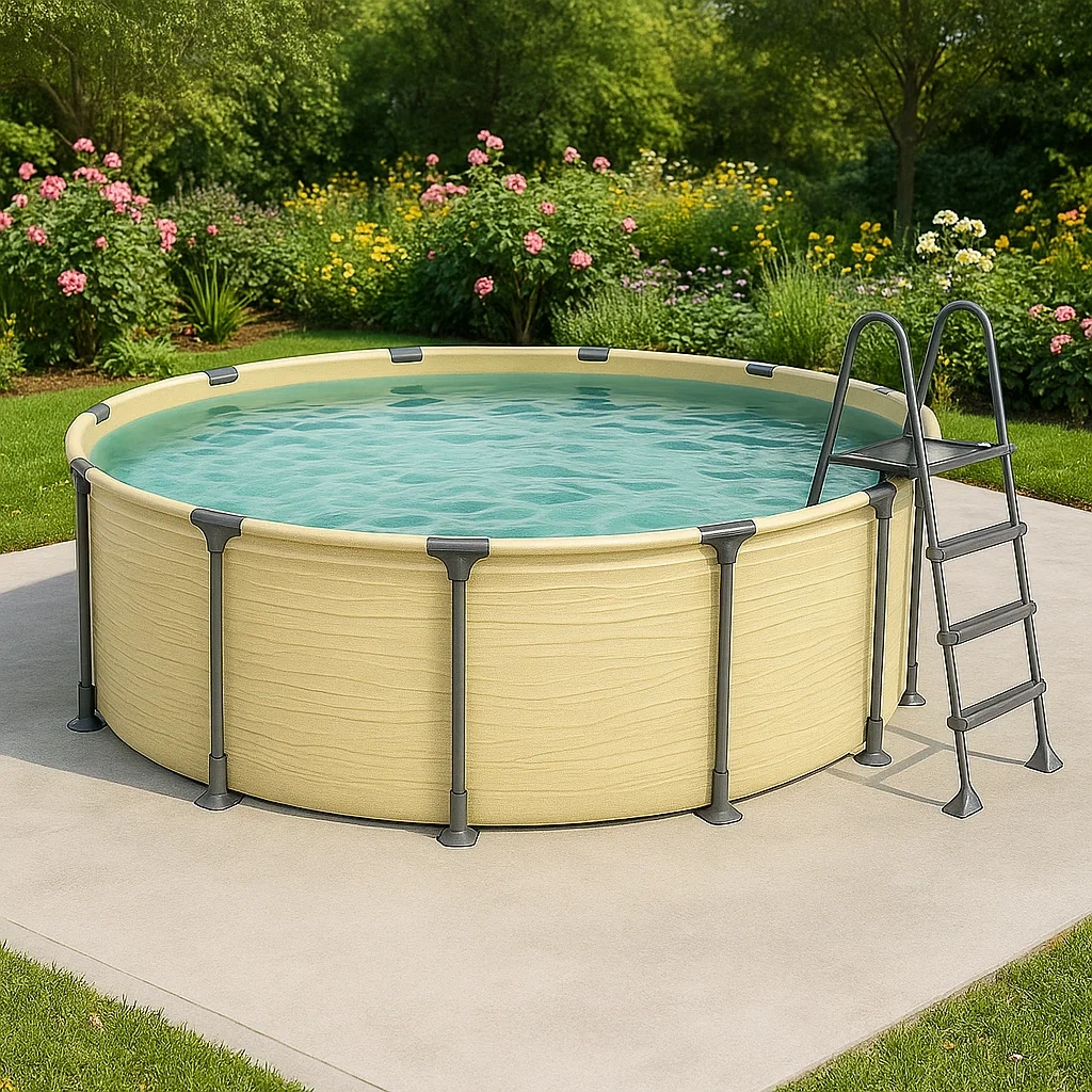 Piscina tubular redonda desmontable 448x105 cm color beige con filtro y escalera yoEhAwH294gd