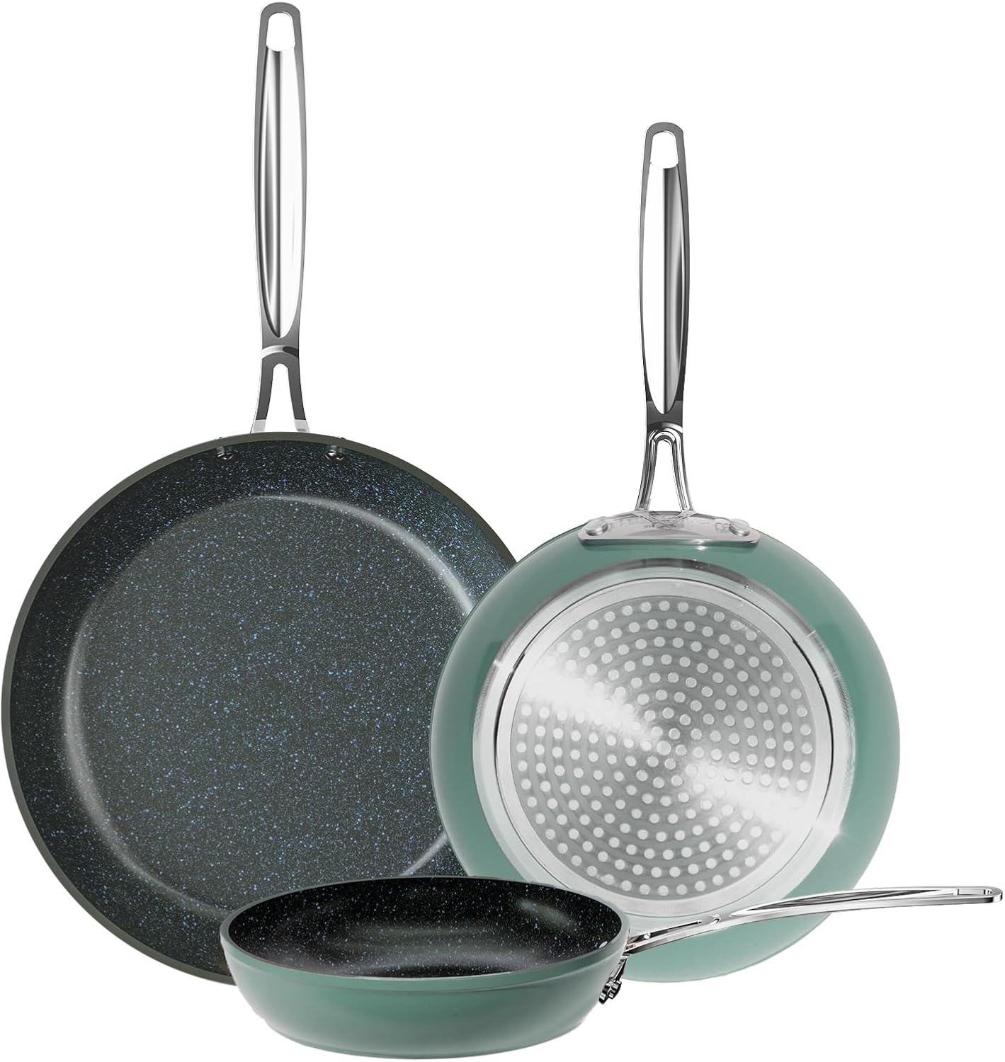 Nuwave 3-Piece 8”, 10”, 12” Forged Lightweight Frying Pan Set, G10 Healthy Duralon Blue Ceramic Ultra Non-Stick, Ergonomic Stay-Cool Handles, Induction-Ready & Works on All Cooktops