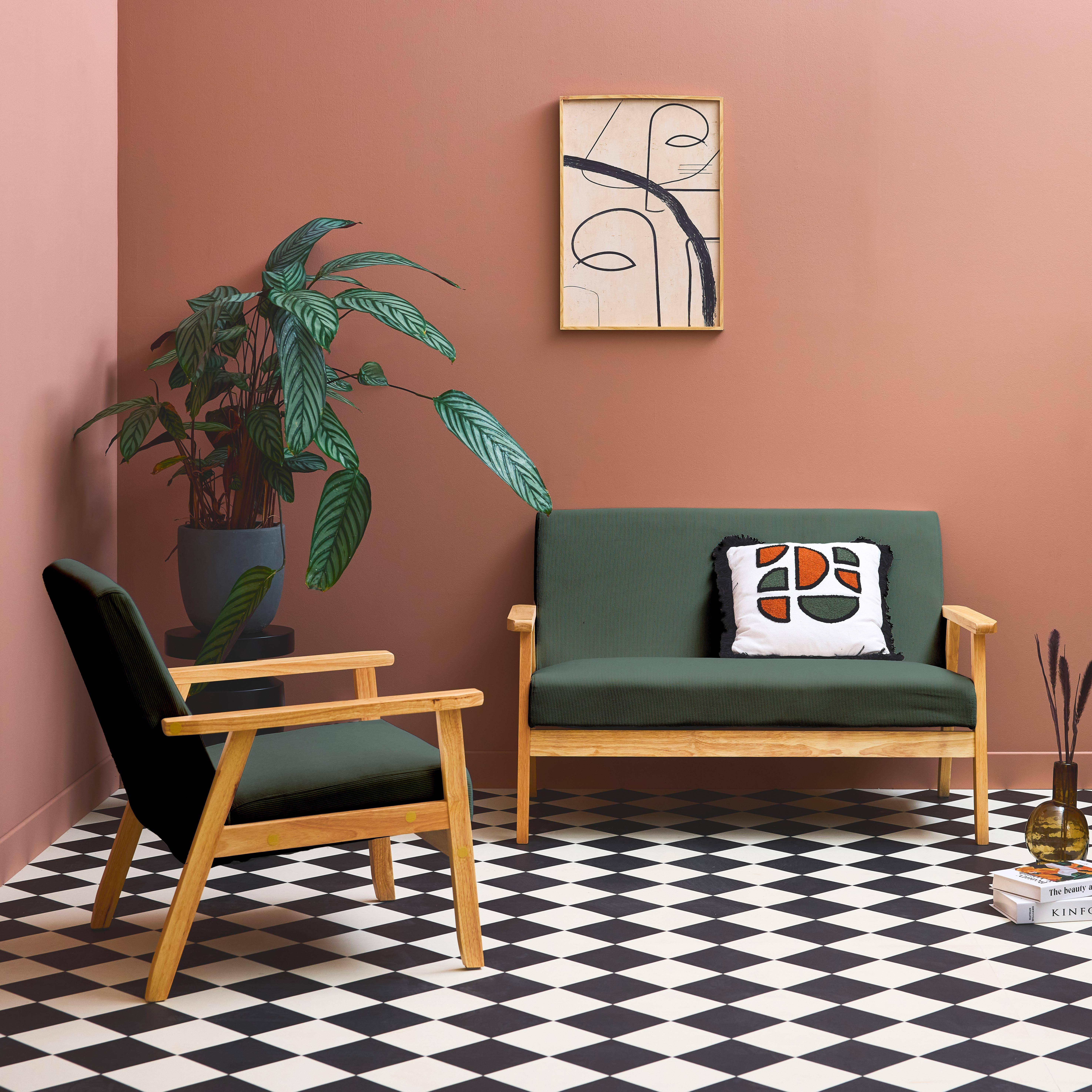 Isak pana - Sofá de 2 plazas y sillón de pana con patas de madera