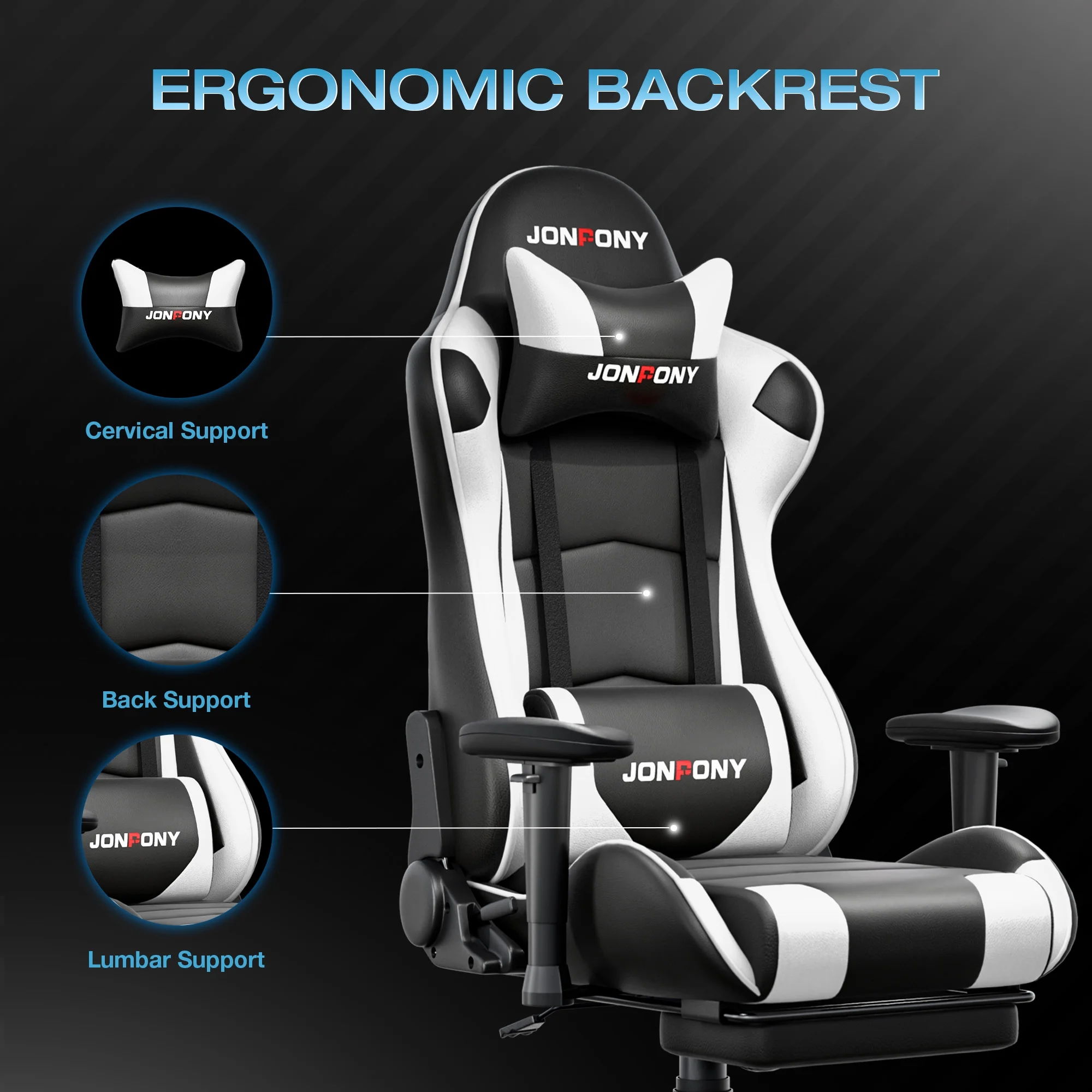JONPONY Big and Tall 500LBS Gaming Chair, Ergonomic Design, Gamer Chair PU Leather with Footrest and Lumbar Support, High Back Office Chair Support 8 Hours Long Sitting,Red Computer Chair,Red - Image 68