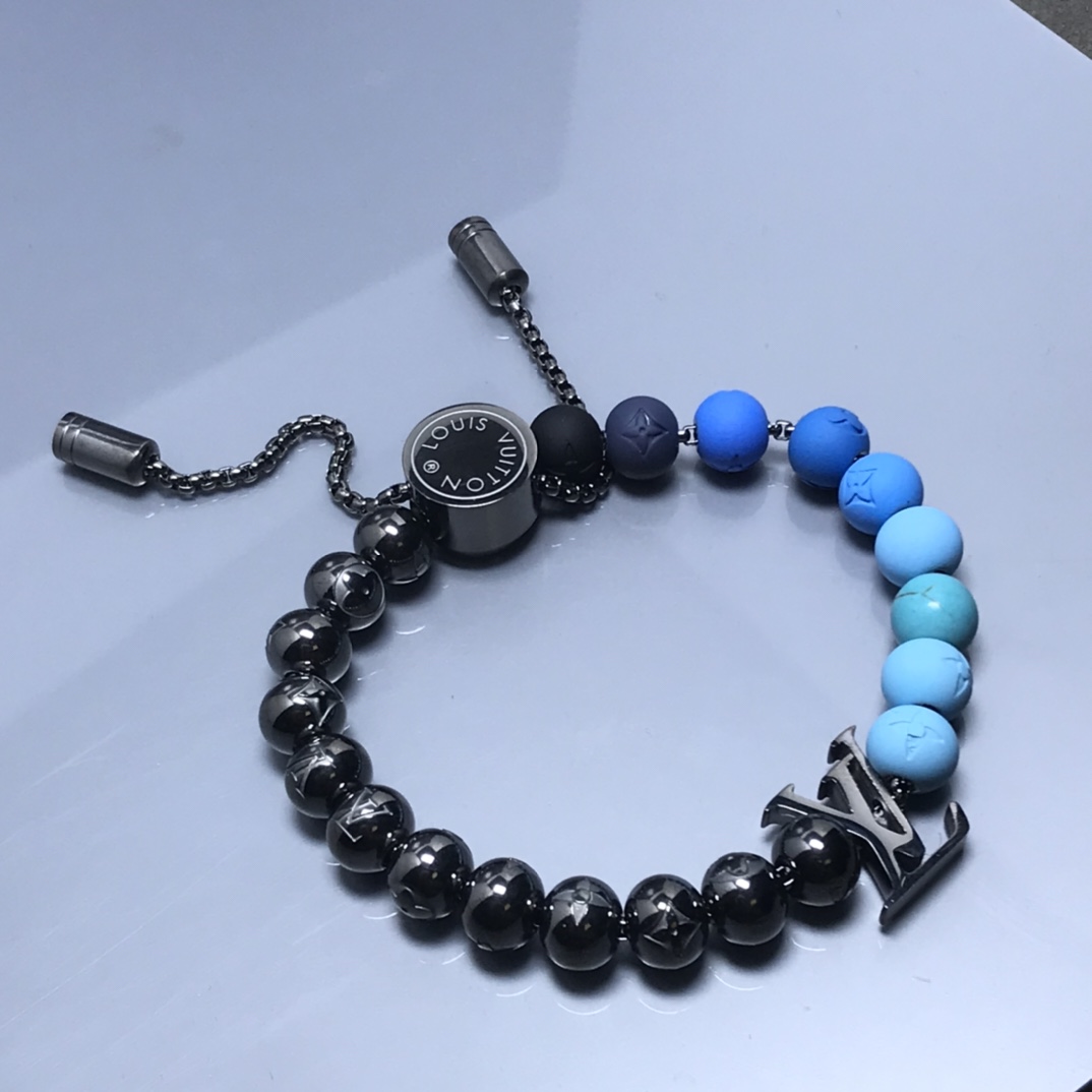 Louis Vuitton Black & Blue Pullable LV Surfin' Beads Bracelet - Original Replica Club