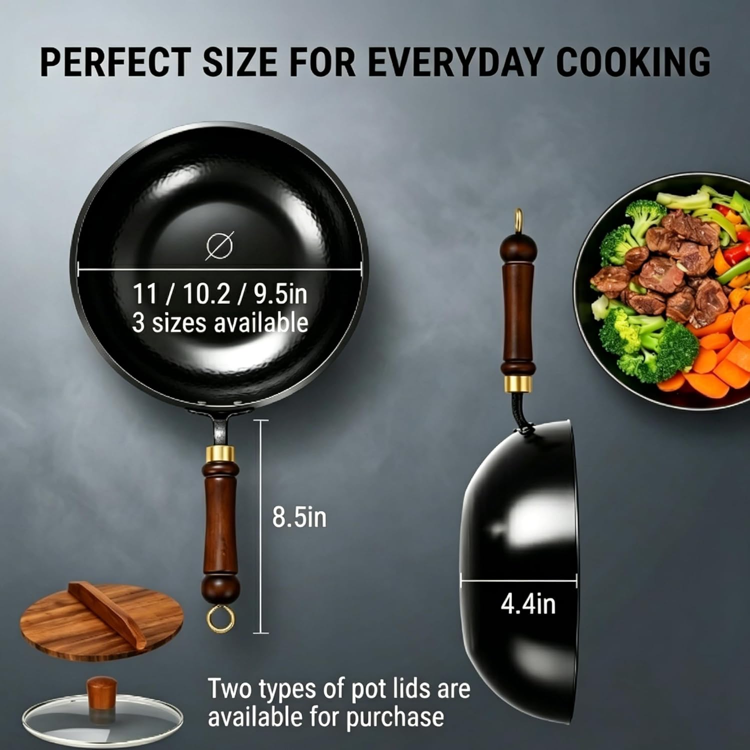 Cast Iron Wok Japanese Cookware with Lid Pan Cooking Thick Soup Hand Hammered Frying Pot Hotpot Mini Small Asian Non-stick Upgraded Sauce Steel Carbon Deep Enamel Skillet(No Lid,11in)