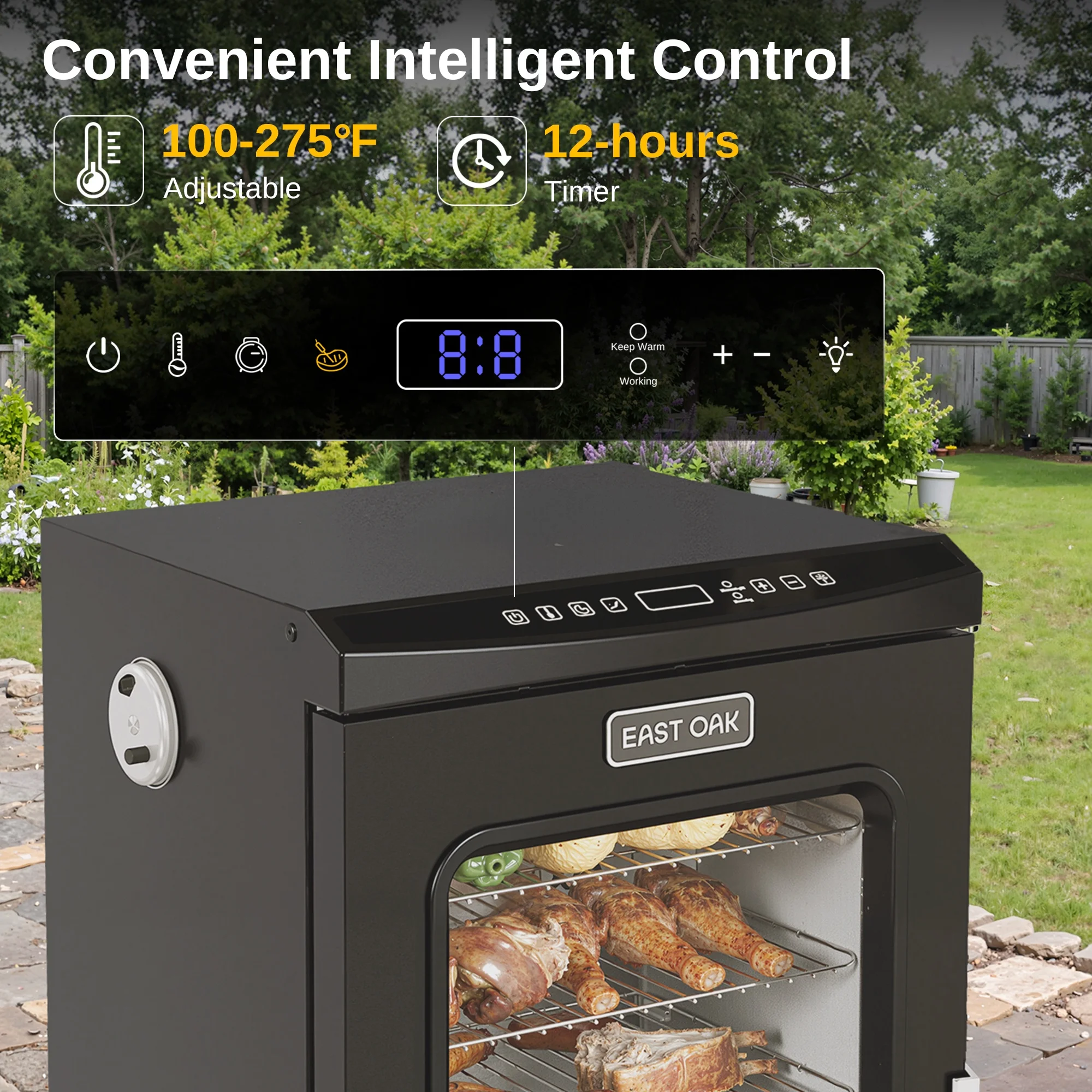 EAST OAK Updated 30" 725 Sq inches Electric Smoker Portable with Glass Door Black - Image 5