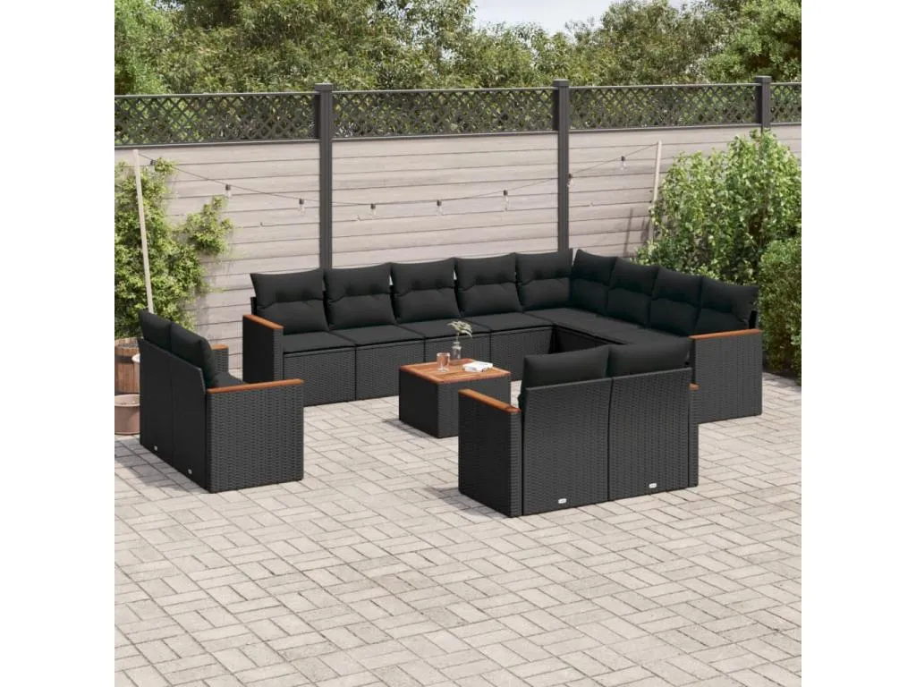 Set de sofás de jardín y cojines 13 pzas ratán sintético negro 61051dizh