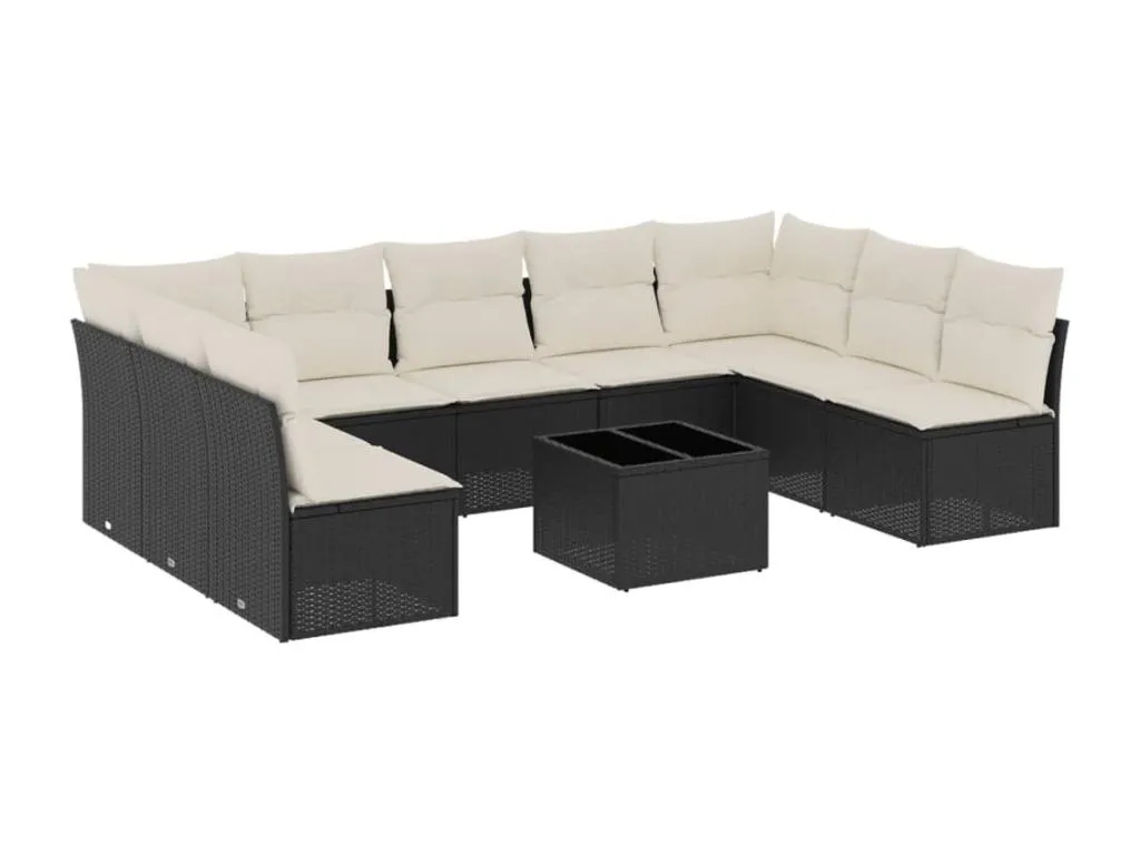 Set de sofás para jardín de 10 piezas con cojines de rattán sintético negro HY6957393