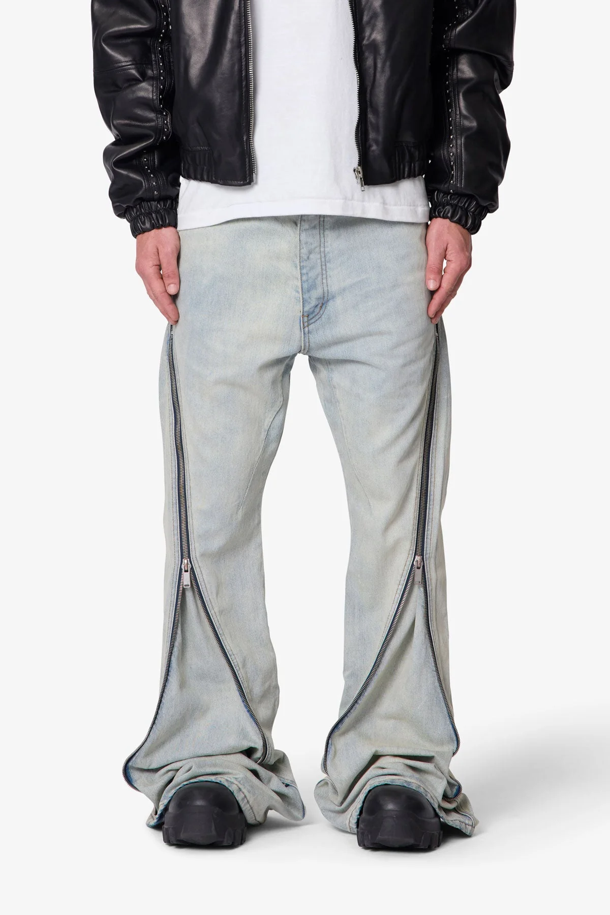 Zipper Extra Flare Denim - Light Vintage