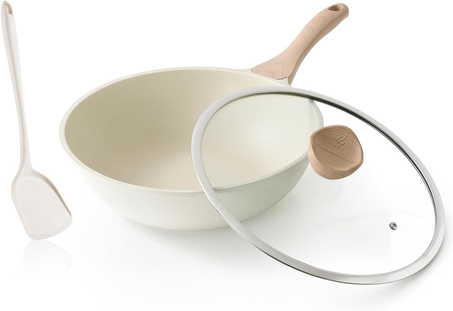 Kordisen Ceramic Wok Pan, 12 Inch Nonstick Wok with Lid, Healthy Non Toxic Woks & Stir-fry Pans for Cooking, Induction Cookware, PFOA & PFAS Free (Grey)