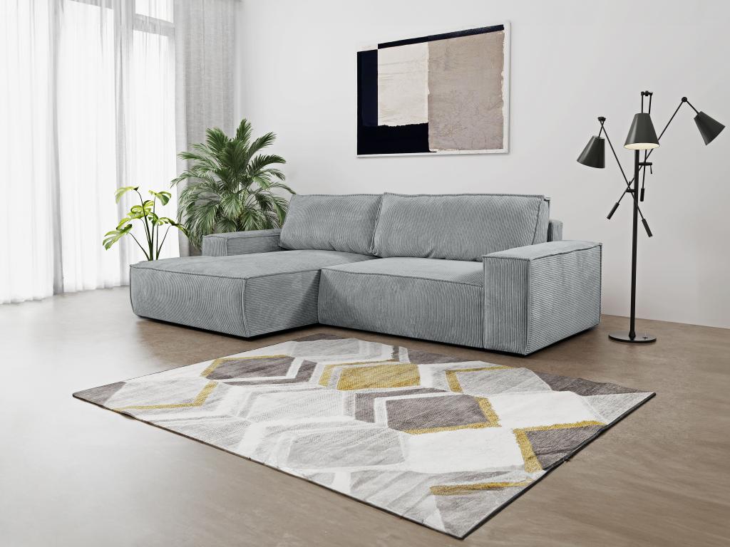 Sofá cama rinconera terciopelo canalé gris claro - ángulo izquierdo