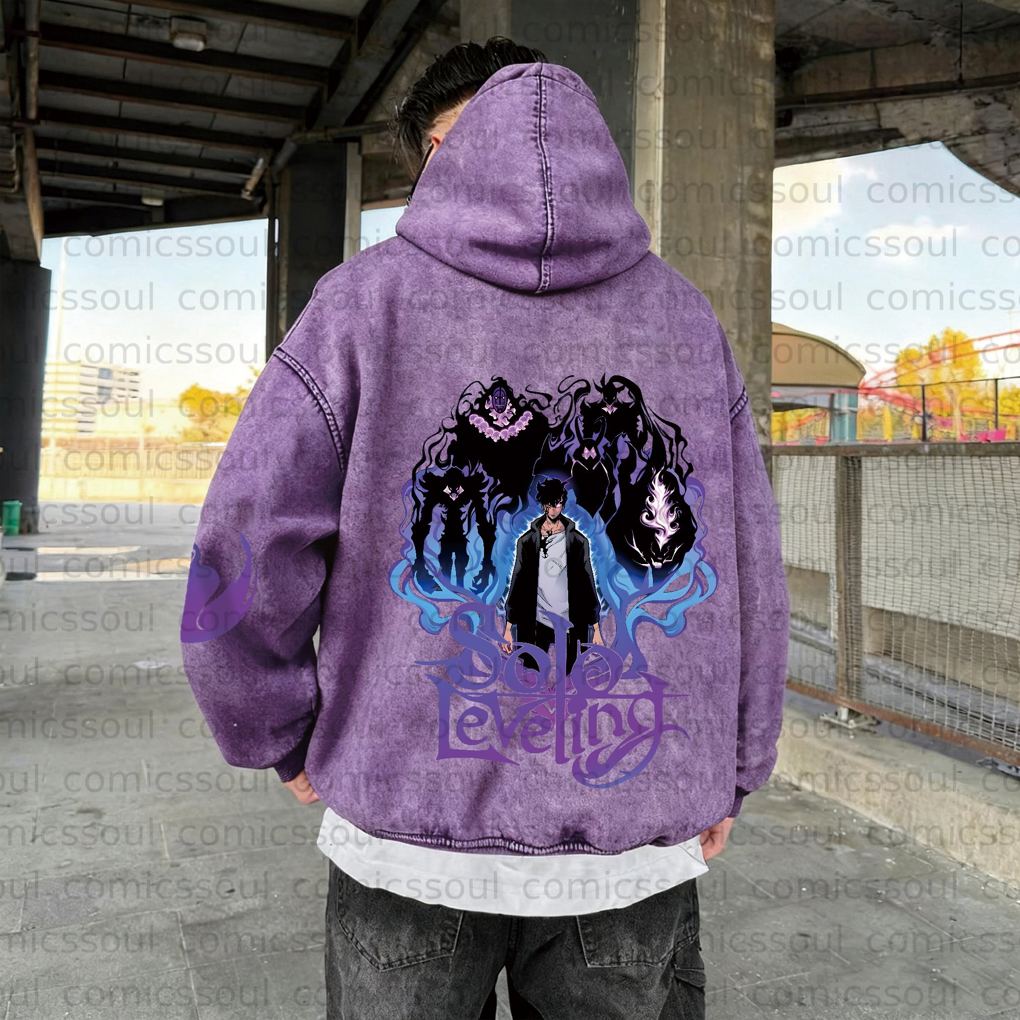 Unisex  Anime Graphic Water wash Streetwear Vintage Hoodie