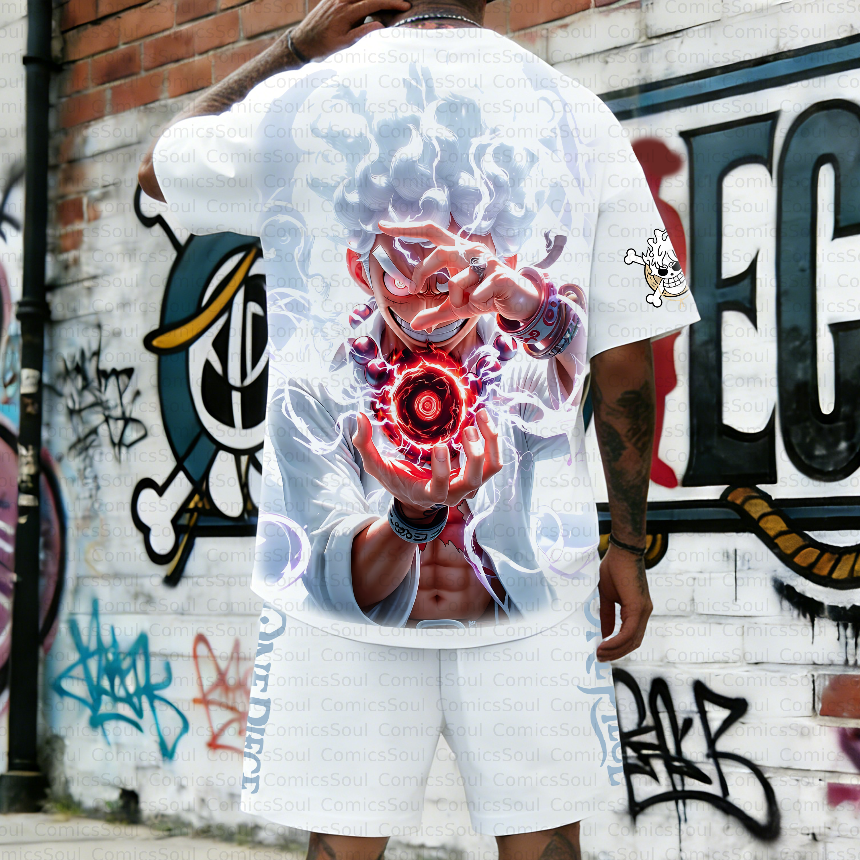 Unisex Anime Inspired Vintage T-shirt& Shorts 2 Pieces Set