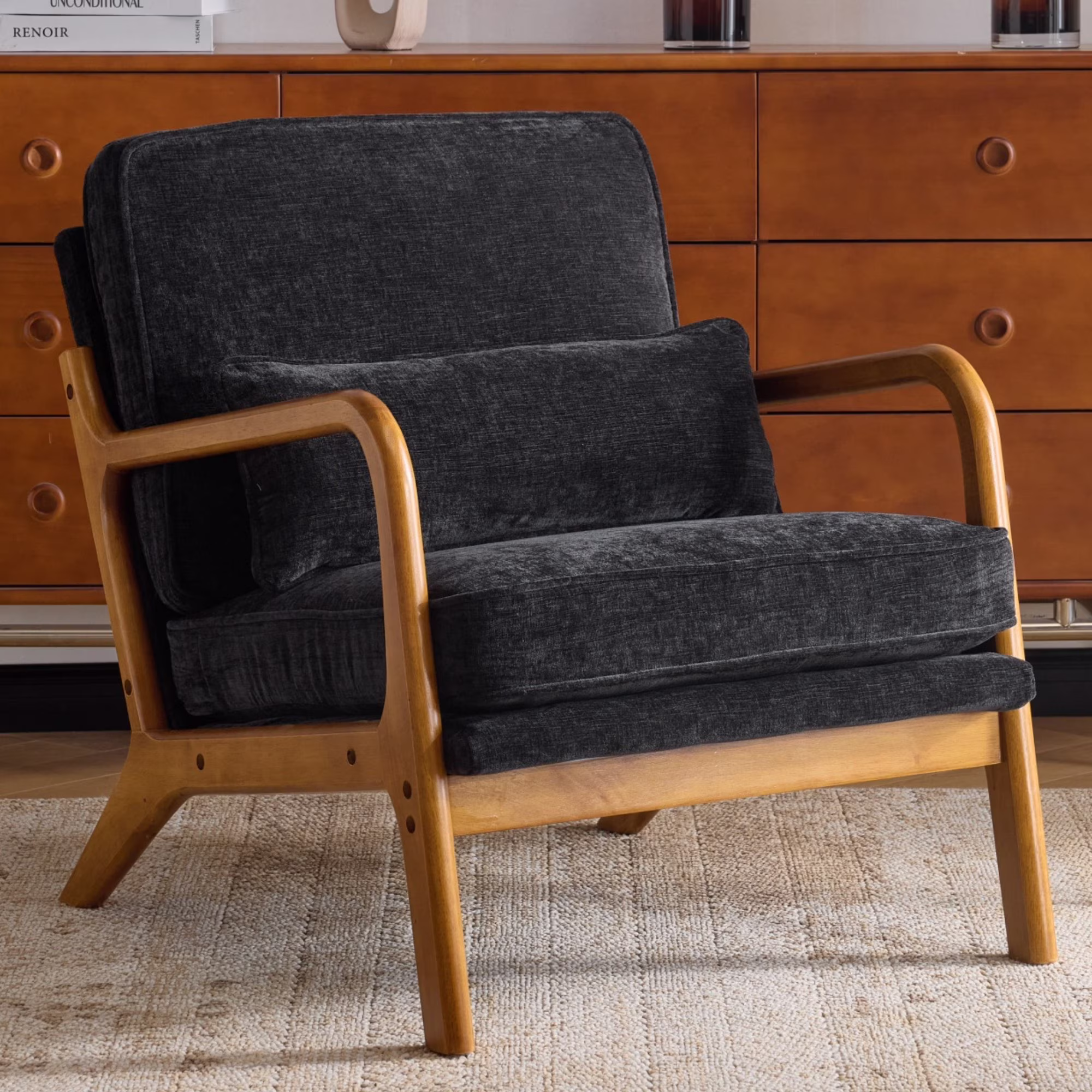 Ktaxon Accent Chair Corduroy Upholstered Armchair, Reading Club Chair with Pillow and Solid Wood Frame for Living Room Bedroom Furniture Off White - Image 11