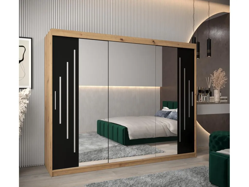 ARMARIO Hogarve 2 DE PUERTAS CORREDERAS 200/250/62 3 puertas (artisan/negro) vhkt69445