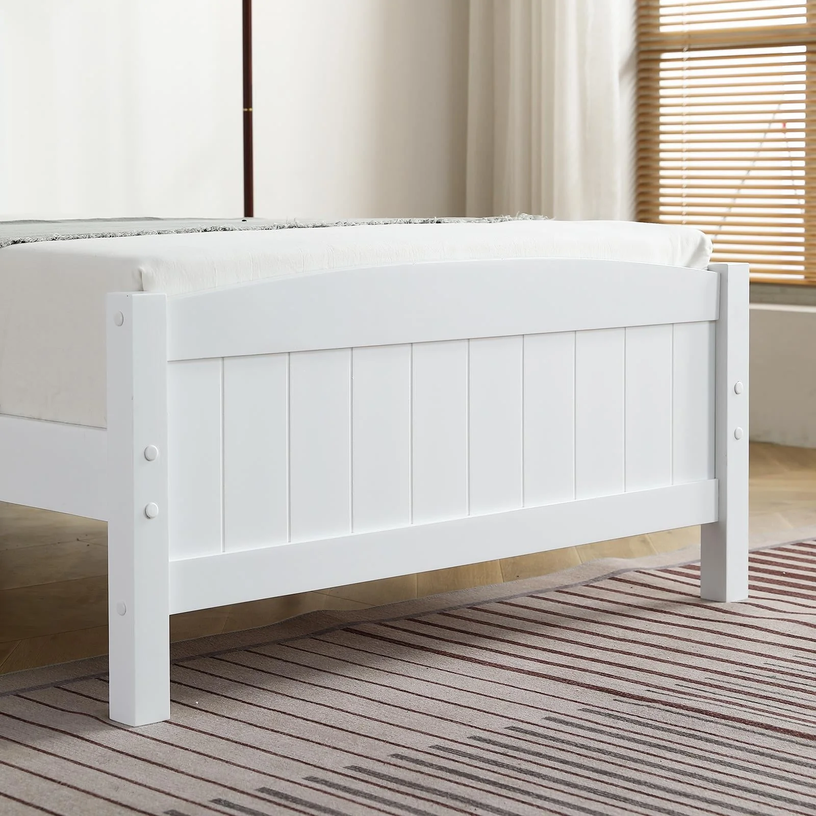 Zimtown Twin Bed Frame,Solid Pine Wood Kids Twin Platform Bed Frame, Bedroom Twin Bed with Headboard for Adults, White - Image 11