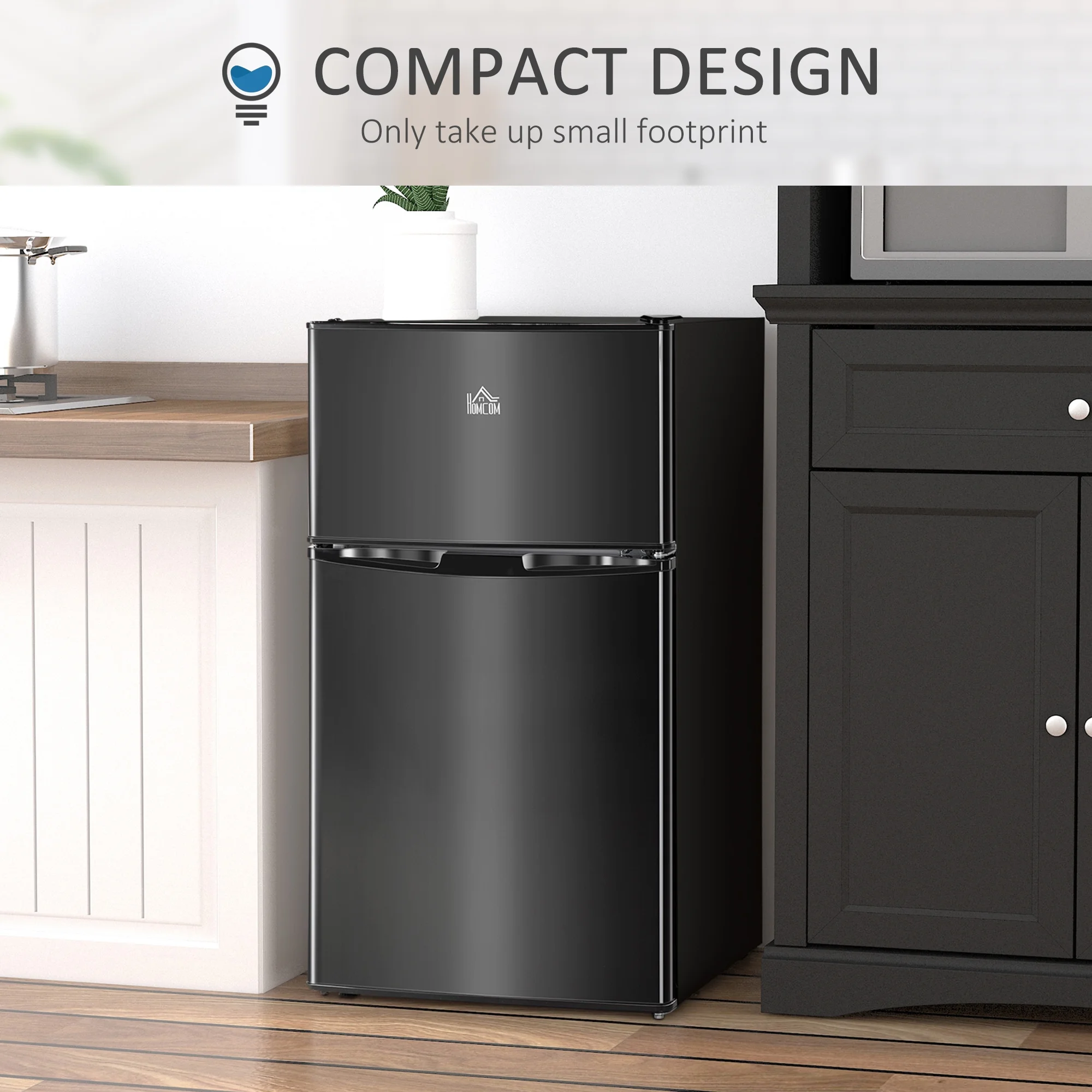 3.2 Cu.Ft Mini Fridge with Freezer, Double Door Compact Refrigerator with Adjustable Thermostat, Shelf and Reversible Door for Bedroom, Dorm, Home Office, Energy Efficient, Black - Image 7