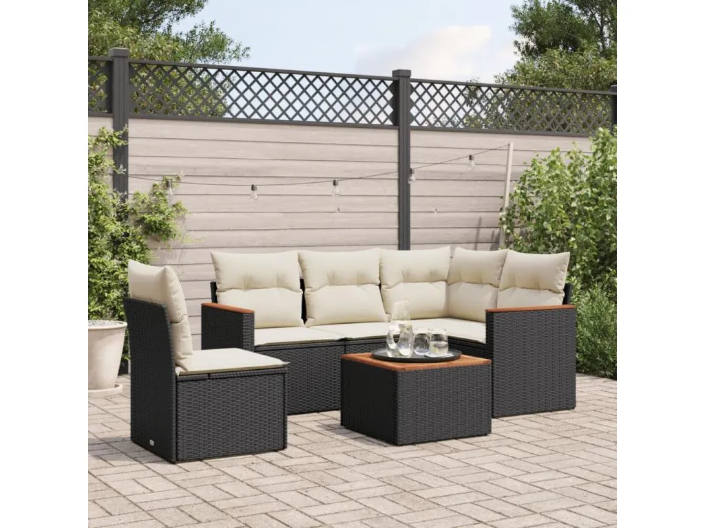 Set de sofás de jardín 6 piezas y cojines ratán sintético negro 47344ftwt