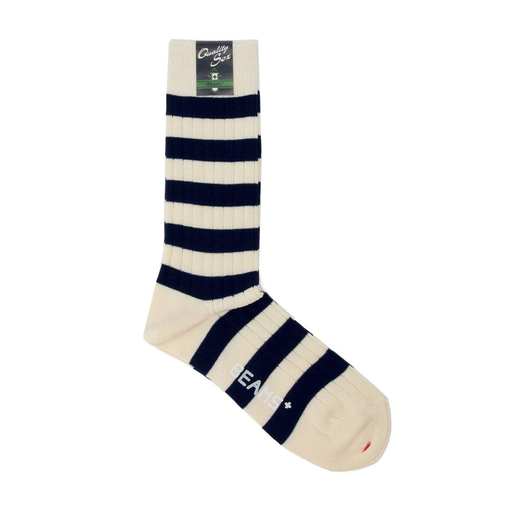 Beams Plus - Chaussettes Rayées - Blanc et Bleu