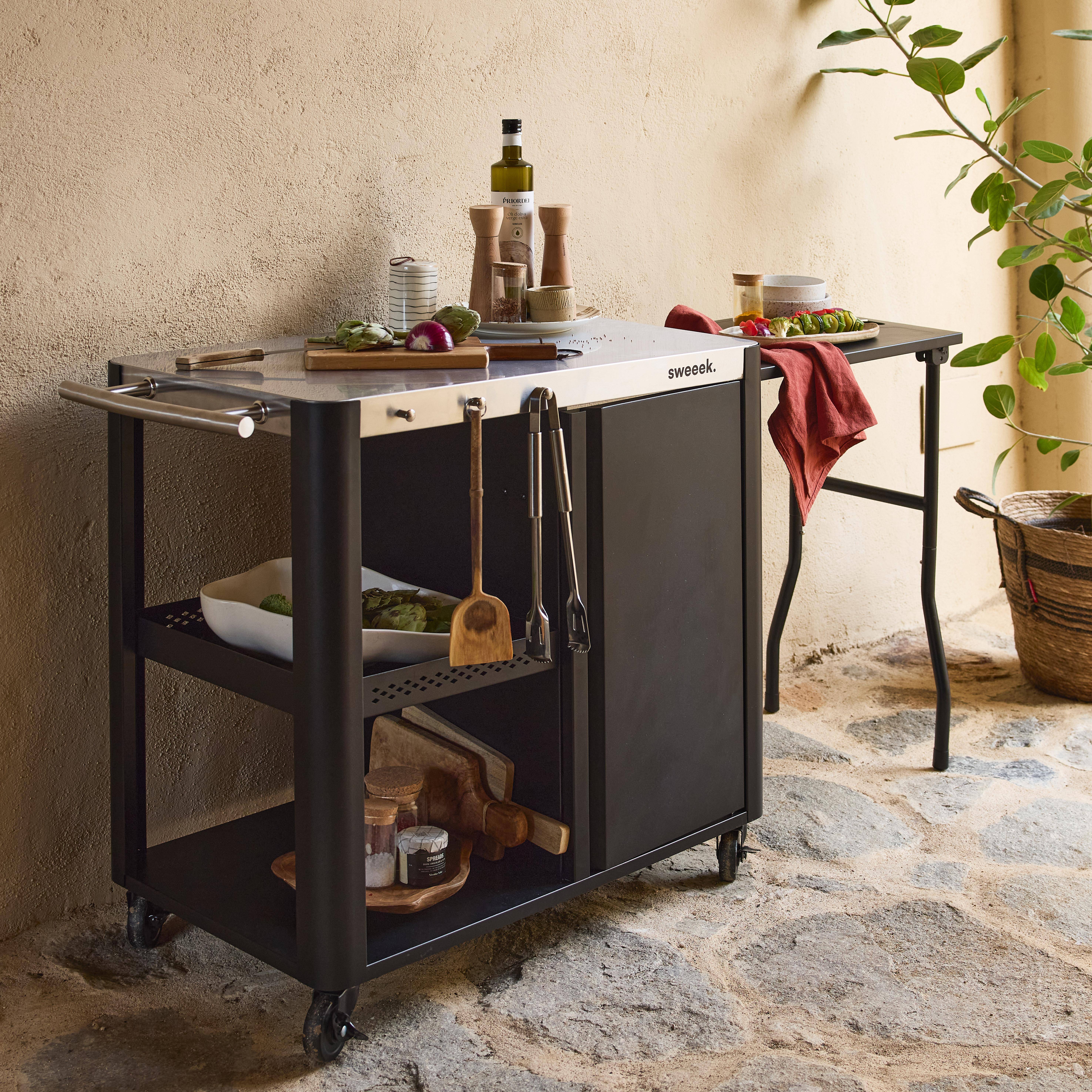 Andy - Carrito de cocina exterior de acero inoxidable de 94,5 cm con estante plegable