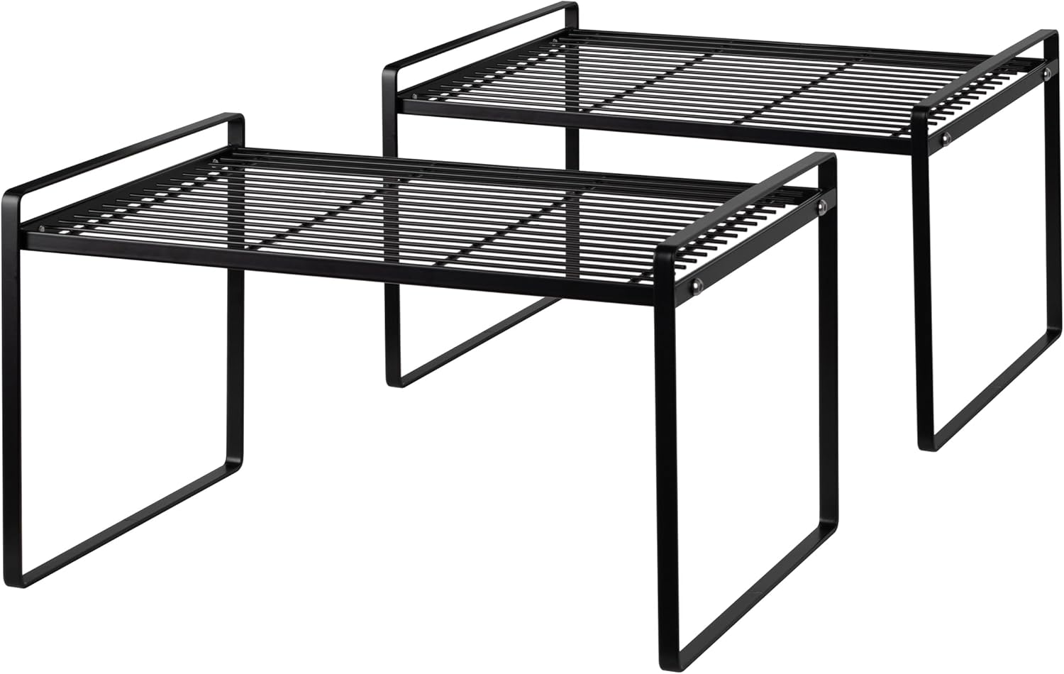 Shantton 2Pack Kitchen Cabinet Shelf Counter Organizer Rack Pantry Storage Bathroom Bedroom Office Table Desk Space Saving Stackable Rust Resistant Non Slip Black Tall Wide L16.1in W10.6in H9.5in