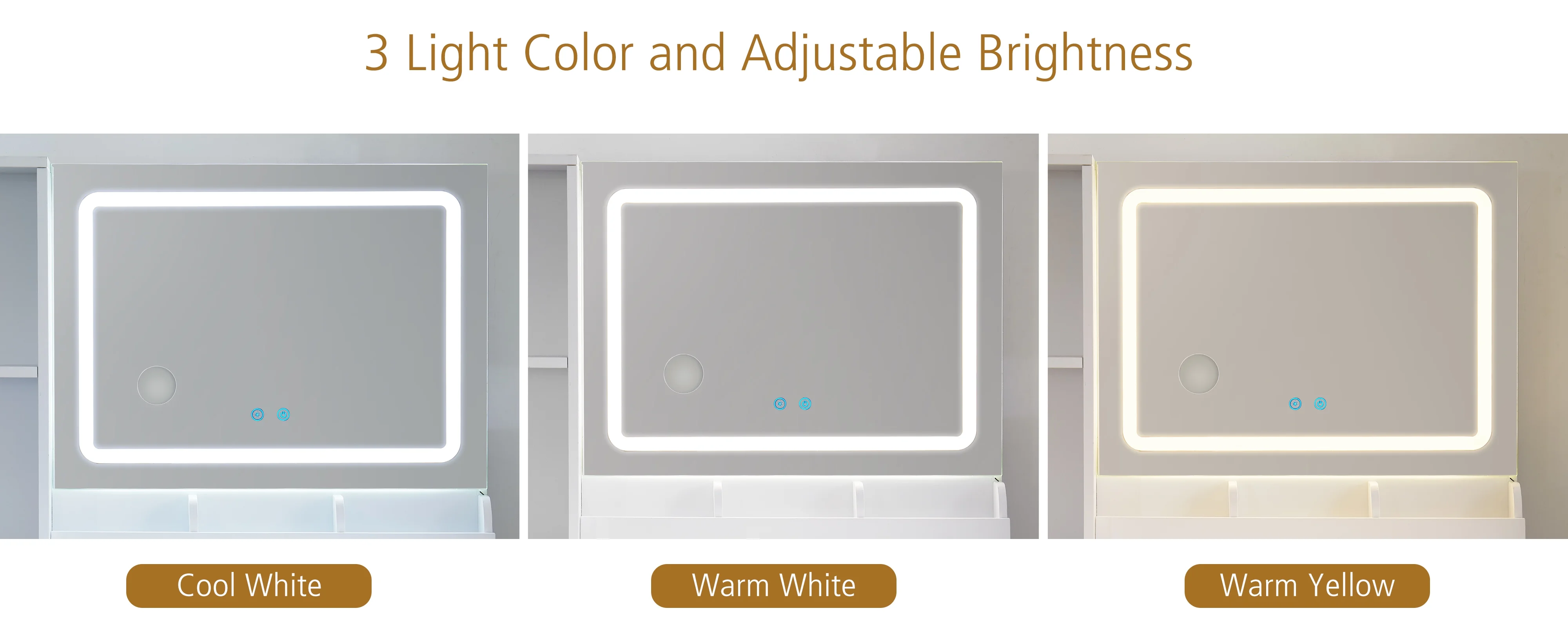 Mainstays Get Ready with Me GRWM Deluxe 2-Piece Vanity and Stool with Lighted Mirror and USB Power, White Finish - Image 22
