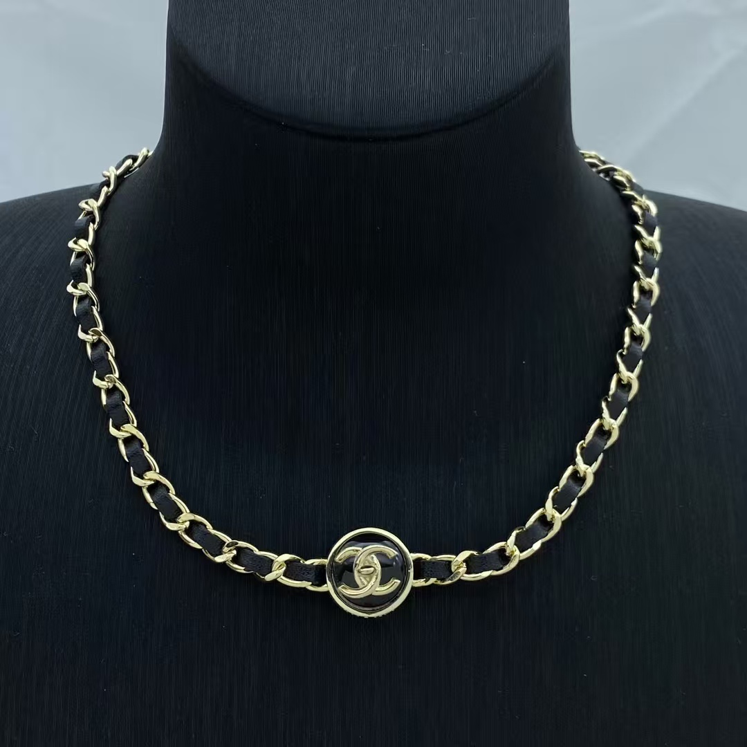 Chanel Leather Woven Gold Chain Choker Necklace - Original Replica Club