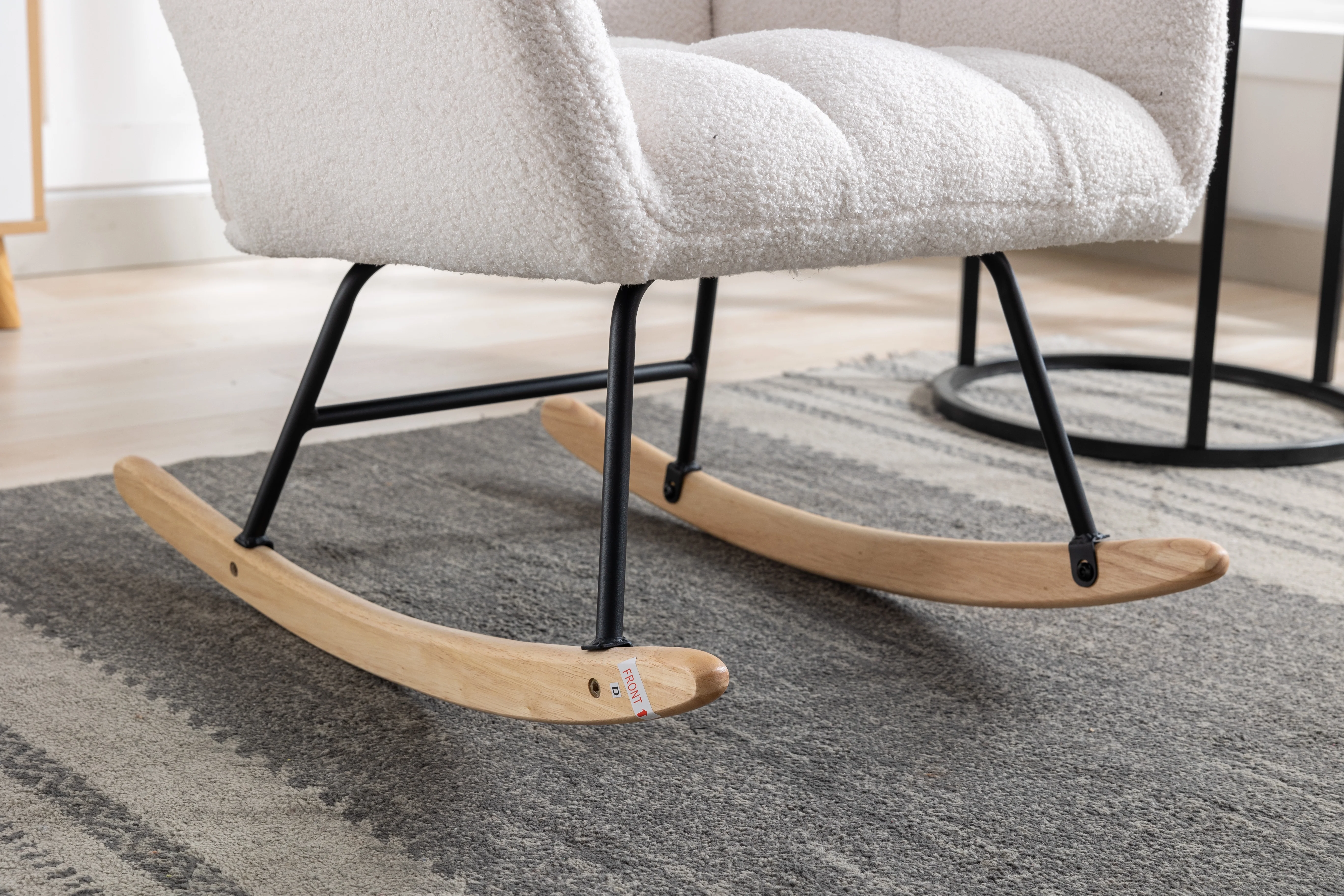 Rocking Chair Nursery,Teddy Upholstered Glider Rocker with High Backrest,Modern Rocking Accent Chairs Glider Recliner for Living Room, Nursery, Bedroom,White - Image 6