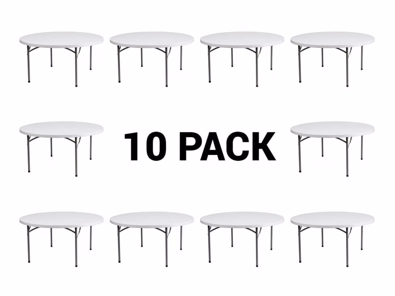 (10 PACK) 60'' Round Plastic Folding Table - Heavy Duty Banquet Table