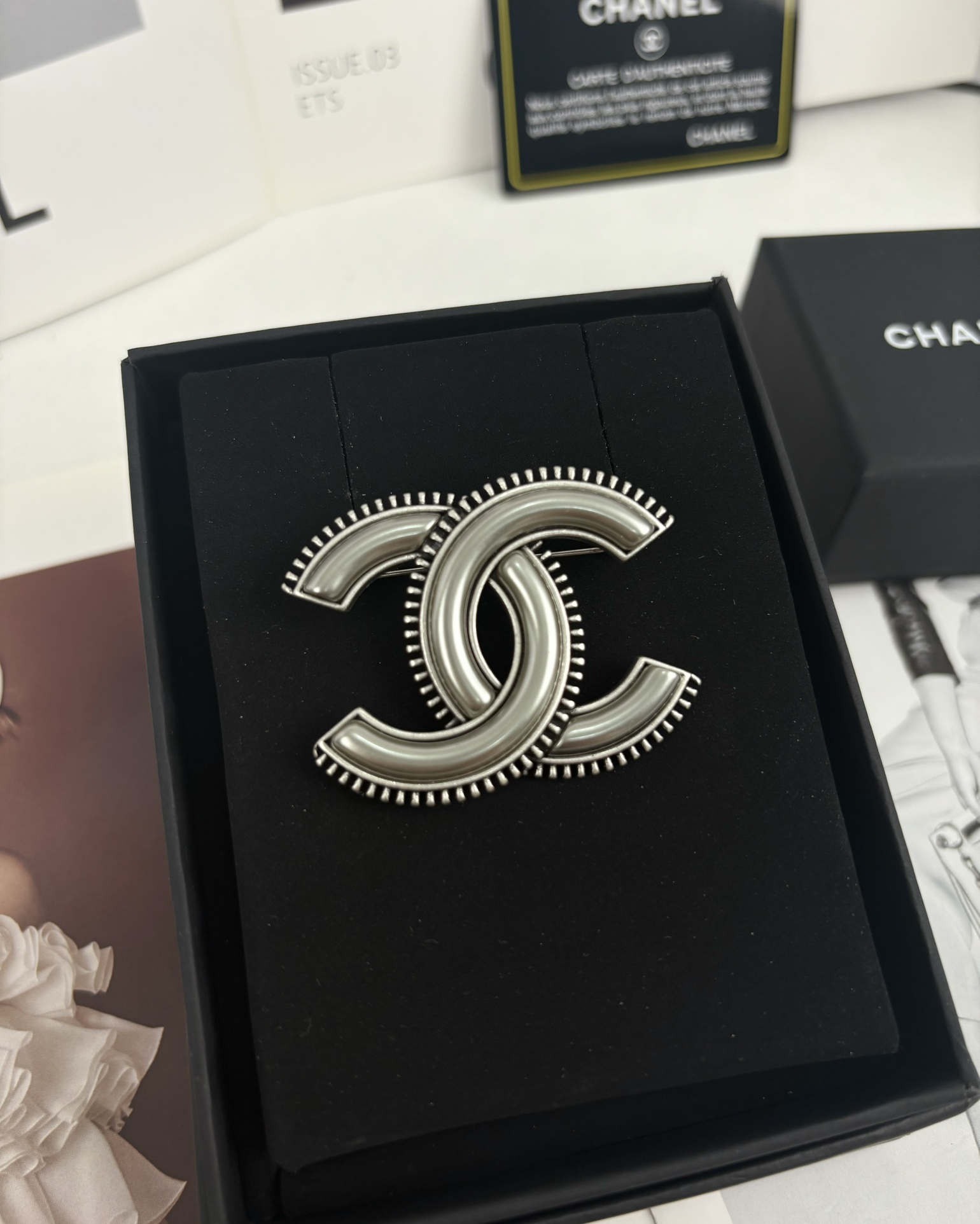 Chanel Vintage Gray CC Brooch - Original Replica Club