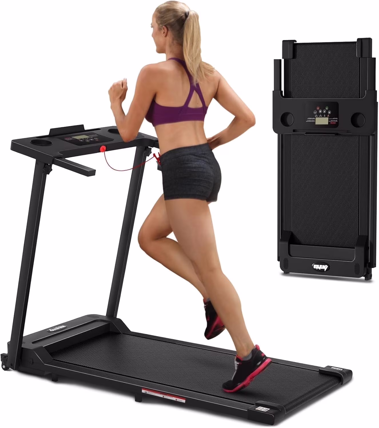 300 lb Portable Folding Treadmill, 3.0 HP Foldable Compact Treadmill for Home Office, Walking Running Treadmill with LED Display for Exercise(Black)