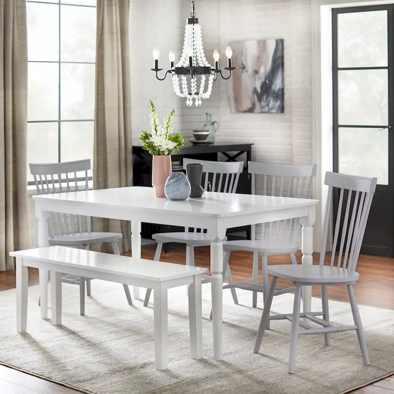 Set of 2 Spindle Back Dining Chairs Solid Rubberwood Farmhouse Style