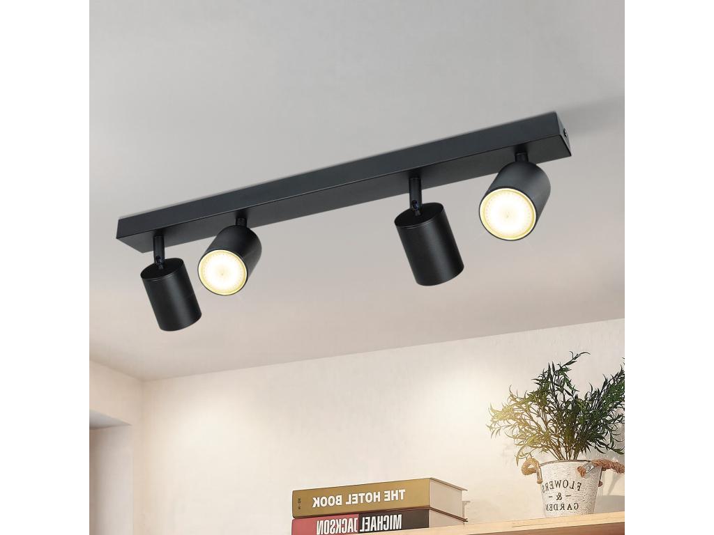 Laocacasas Lámpara de techo Laocacasas con 4 llamas, lámpara de techo para salón - Lámpara de techo negra, moderno foco GU10 para techo, giratorio 350°, MAX.25W. Lámpara de foco para cocina, para dormitorio, pasillo.