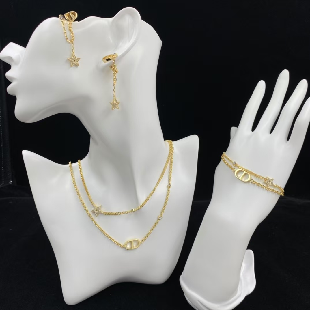 Dior Two Layers Star CD Necklace Bracelet Earrings - Original Replica Club