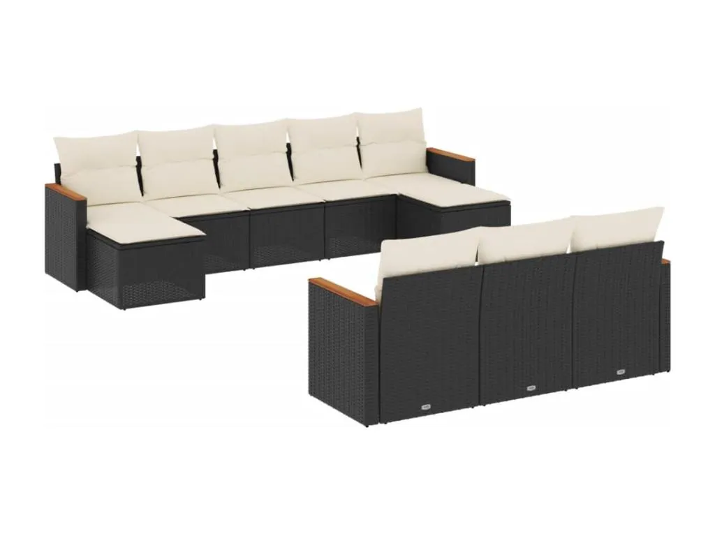 Set de sofás de jardín 10 pzas cojines ratán sintético negro