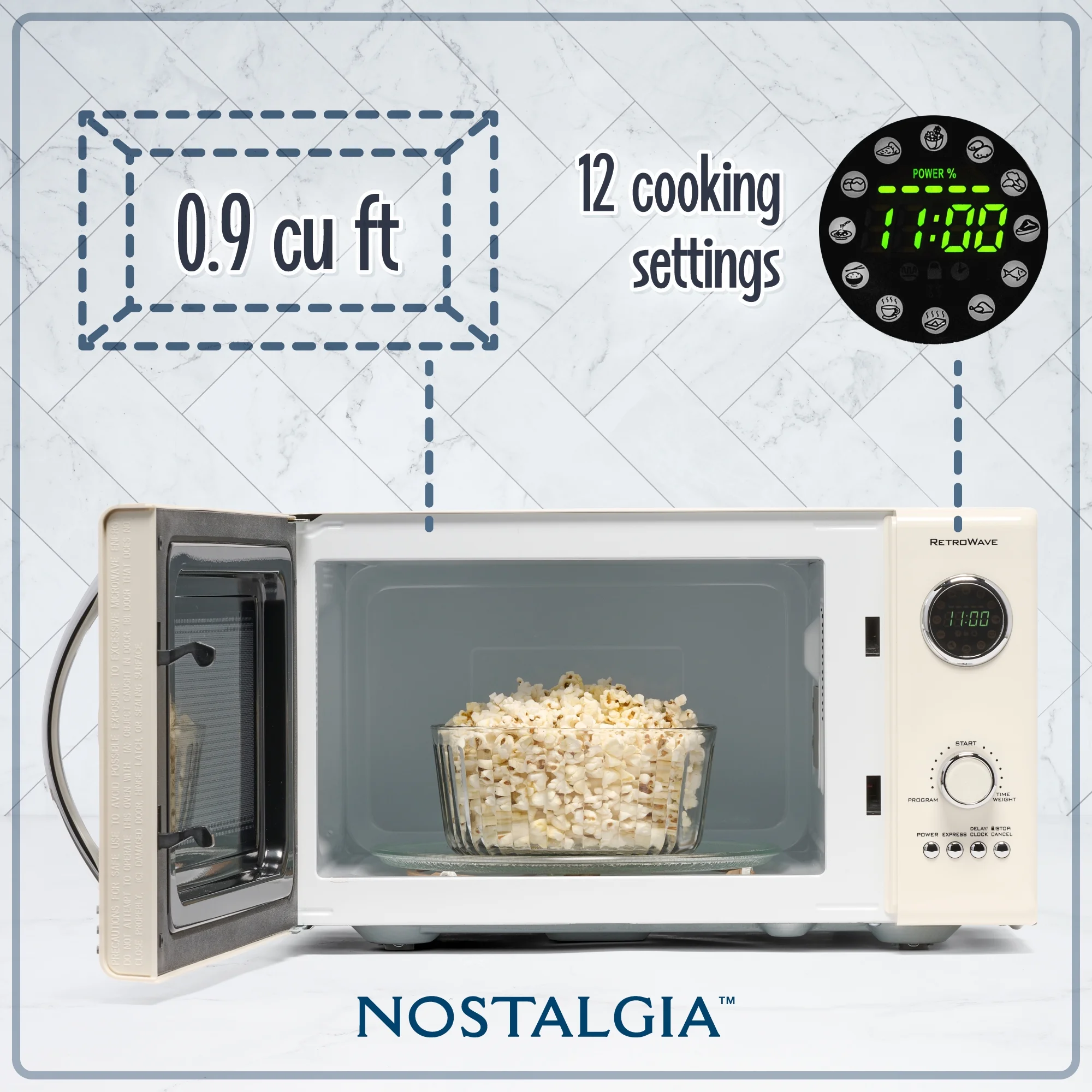 Nostalgia Retro Microwave for Countertop 0.9 cu ft Vintage Microwave, Ivory - Image 8