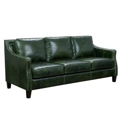 Vintage Essex Distressed Green Top Grain Leather Sofa