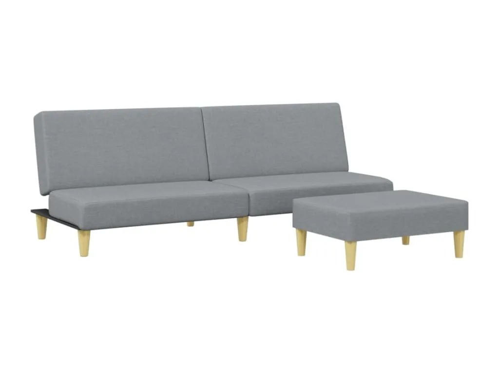 Sofá cama de 2 plazas con taburete tela gris claro