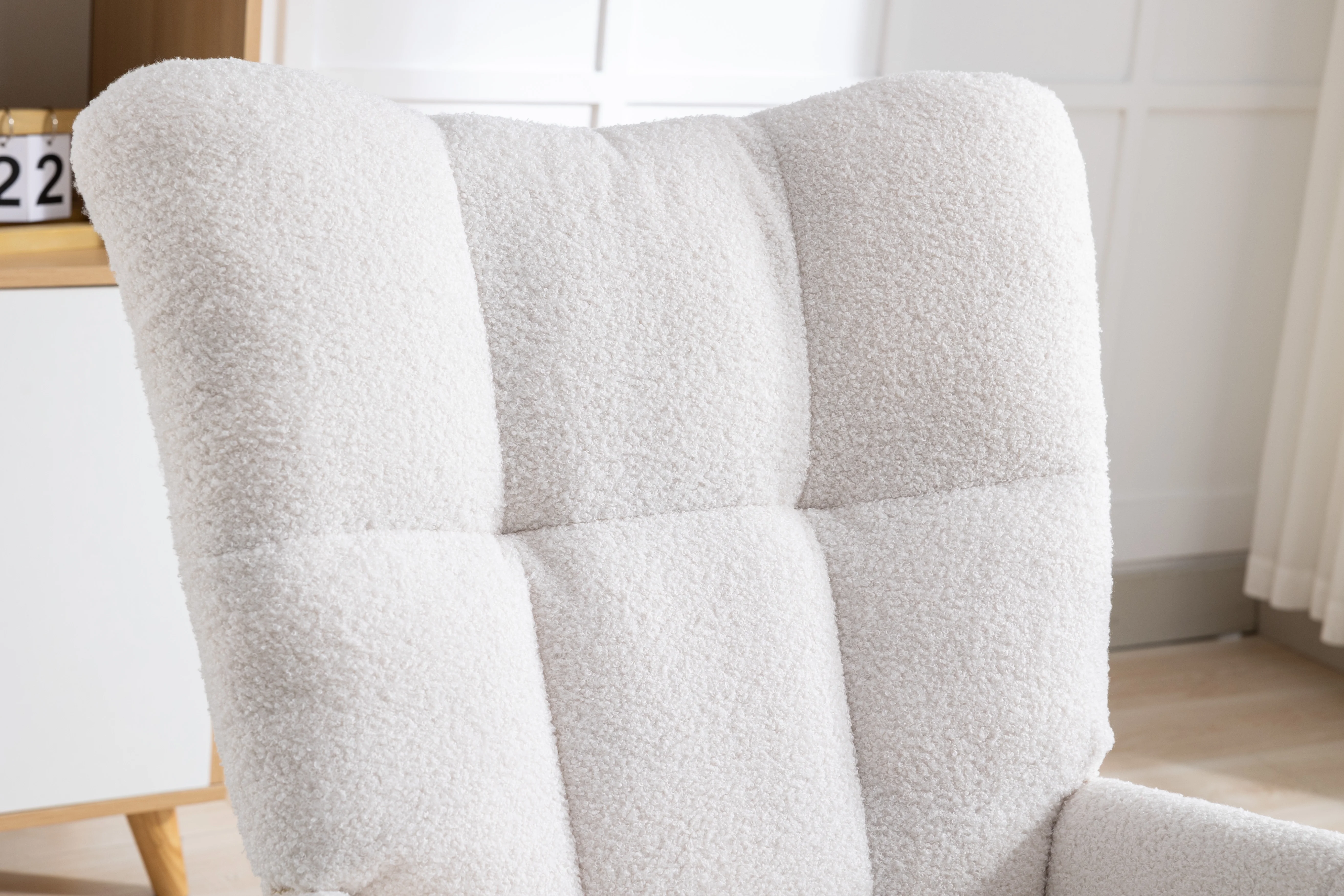 Rocking Chair Nursery,Teddy Upholstered Glider Rocker with High Backrest,Modern Rocking Accent Chairs Glider Recliner for Living Room, Nursery, Bedroom,White - Image 4
