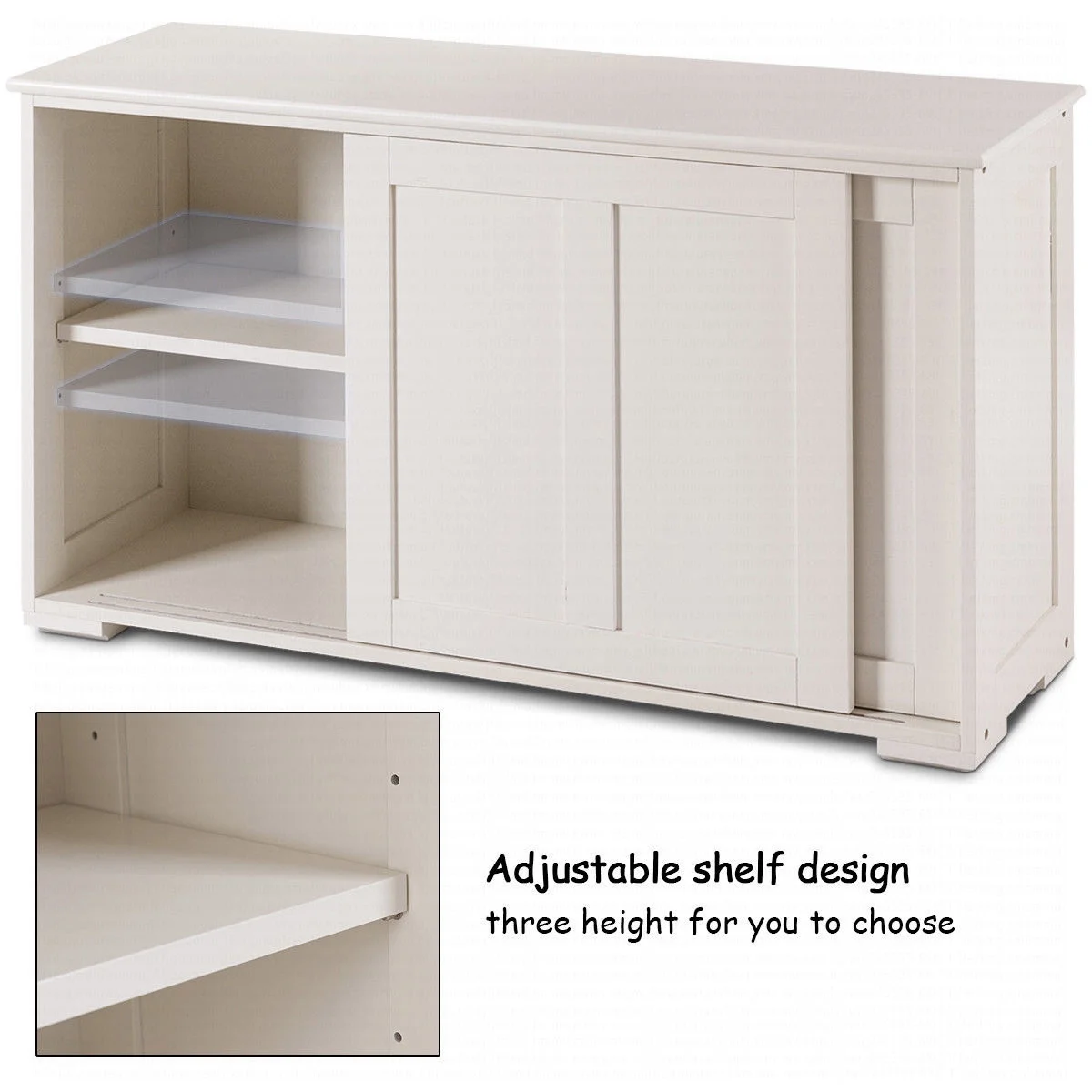 Costway Kitchen Storage Cabinet Sideboard Buffet Cupboard Wood Sliding Door Pantry White - Image 10