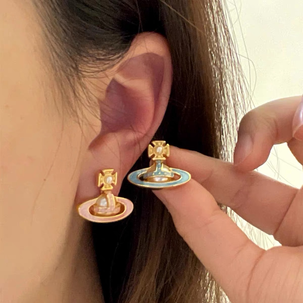 Vivienne Westwood Enamel Candy Color Saturn Earrings - Original Replica Club