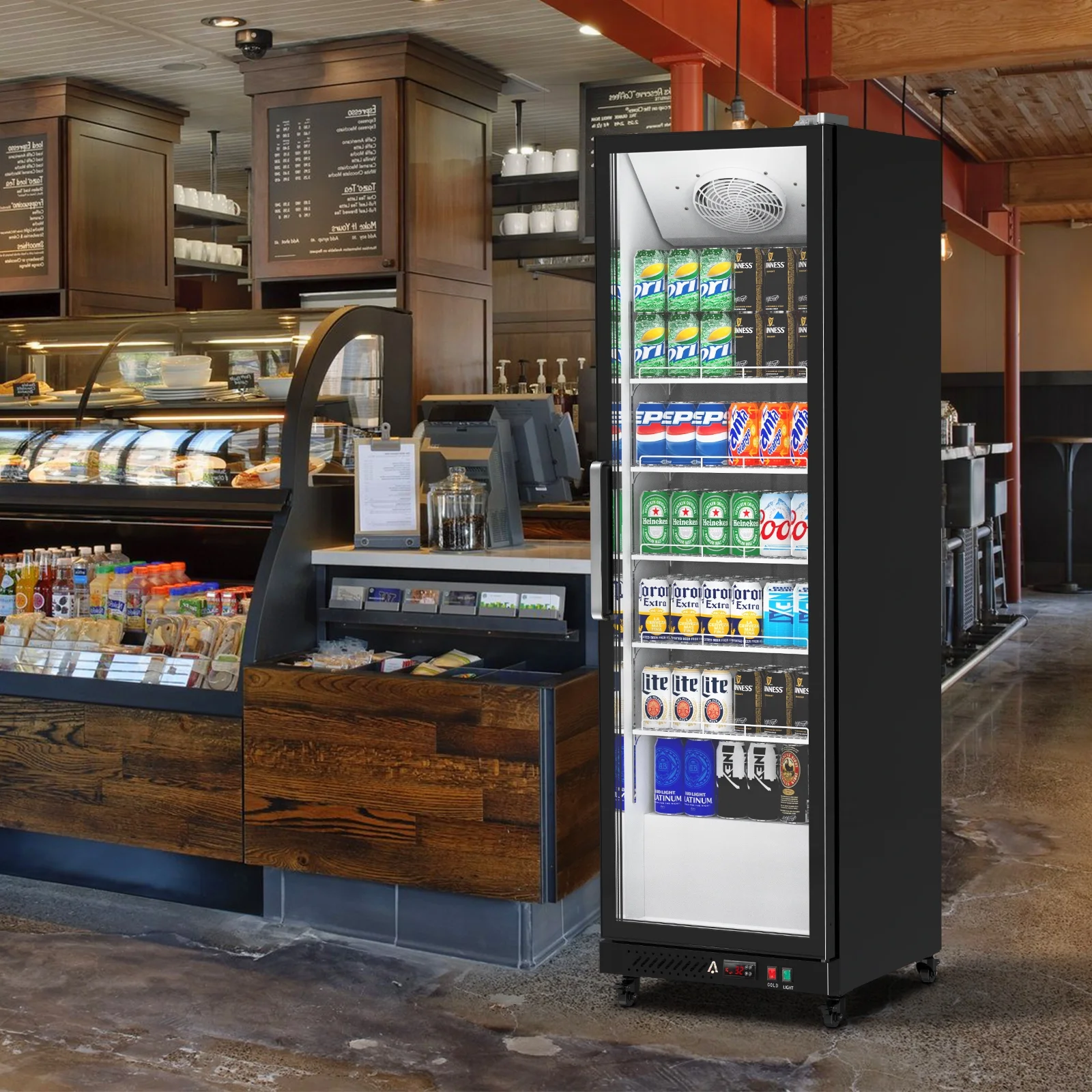 Garvee Commercial Refrigerator,12.4 Cu.ft Display Fridge Merchandiser Upright Beverage Cooler,Single Glass Door Fridge with Adjustable Shelves & LED Lighting,Black - Image 7