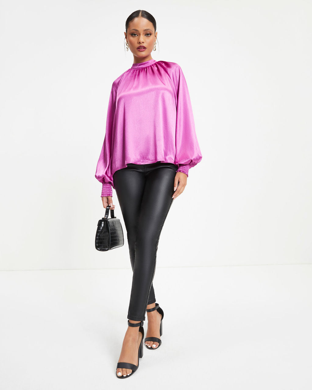 Jaylene Satin Long Sleeve Top - Magenta - Se7enfashion