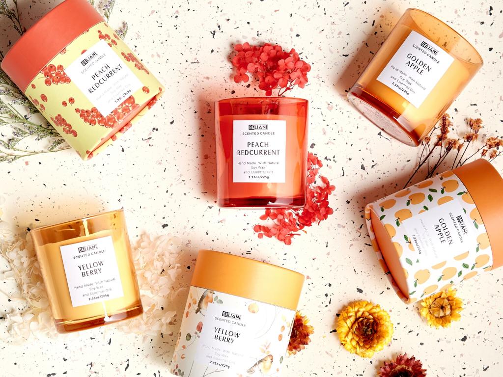 Conjunto de 3 velas aromáticas COLORFUL BARREL Cera de soja Notas afrutadas